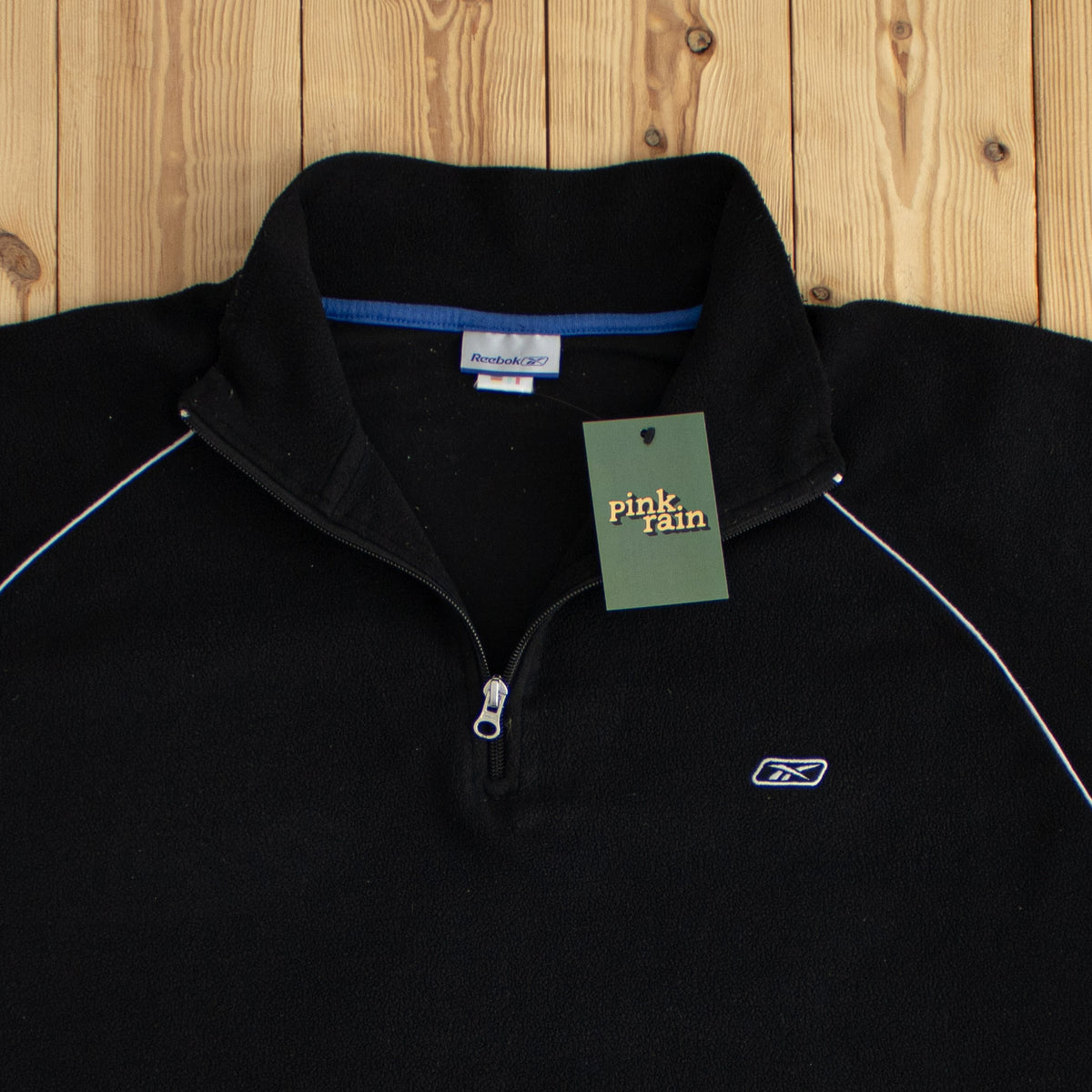 (L/XL) Reebok Vintage Embroidered Light Fleece Quarter-Zip Black