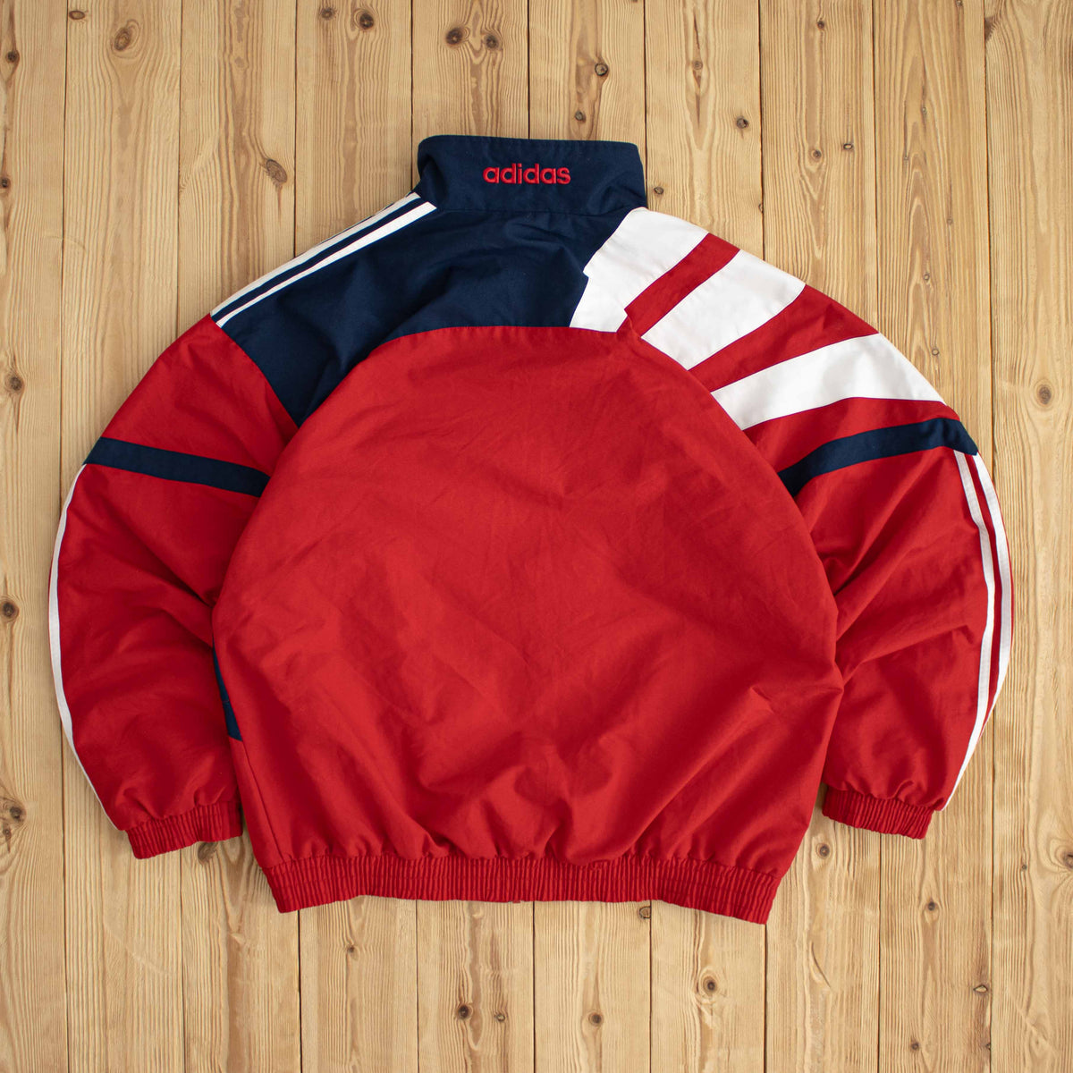 (L) Adidas Striped Vintage Embroidered Jacket Red