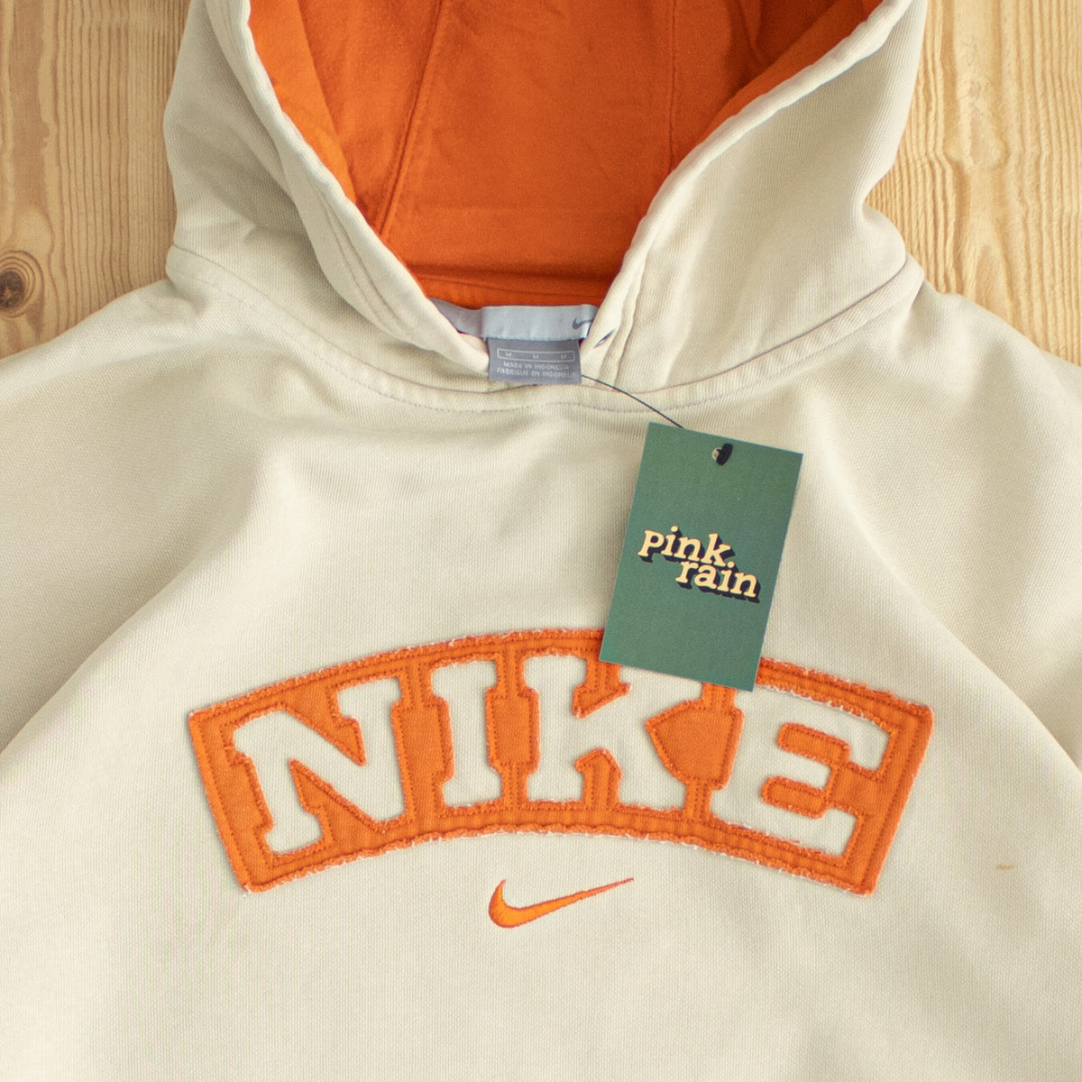 (M/L) Nike Spell Out Vintage Embroidered Hoodie Beige