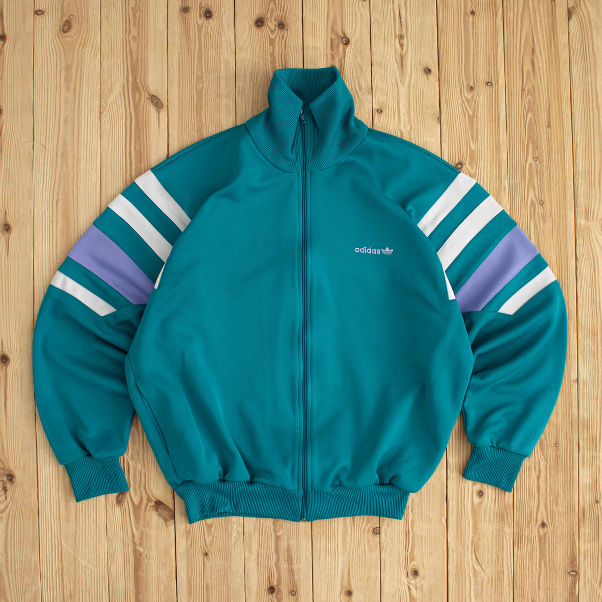 (M/L) Adidas Vintage Embroidered Full-Zip Sweatshirt Blue