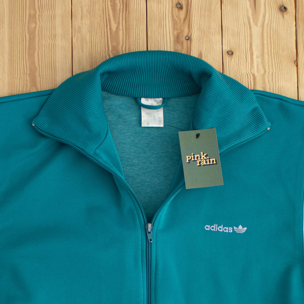 (M/L) Adidas Vintage Embroidered Full-Zip Sweatshirt Blue