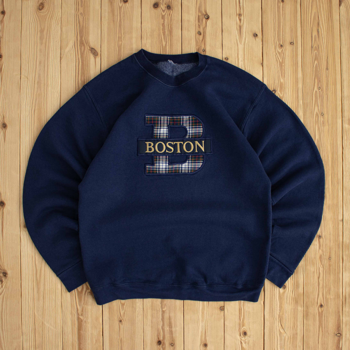 (M/L) Boston Vintage Embroidered Sweatshirt Blue