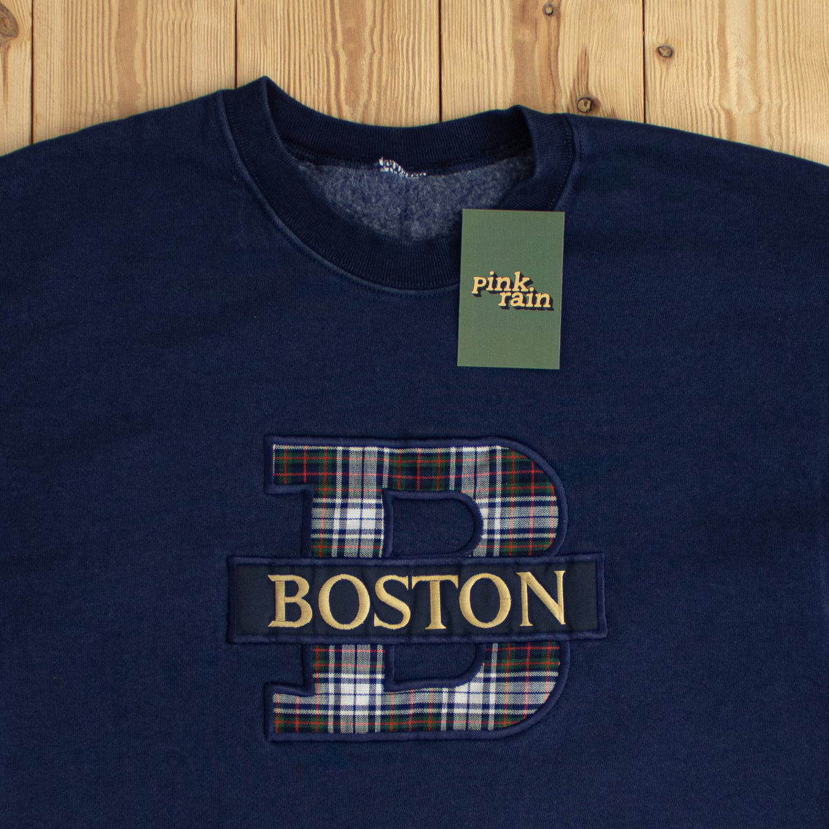 (M/L) Boston Vintage Embroidered Sweatshirt Blue