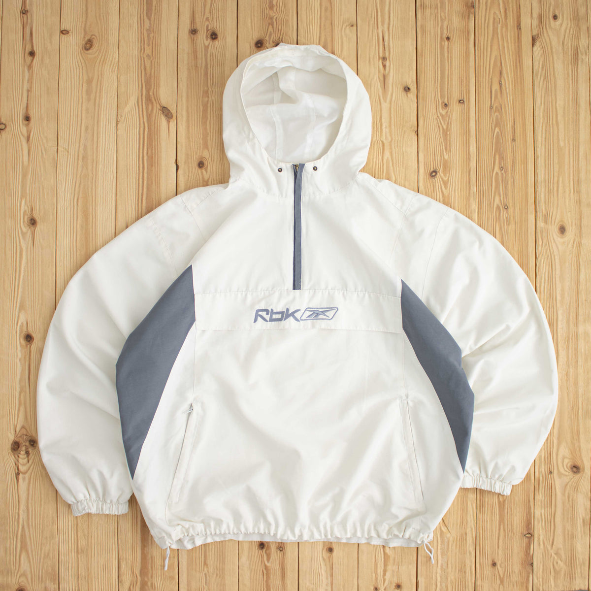 (L/XL) Reebok Vintage Embroidered Quarter-Zip Jacket White