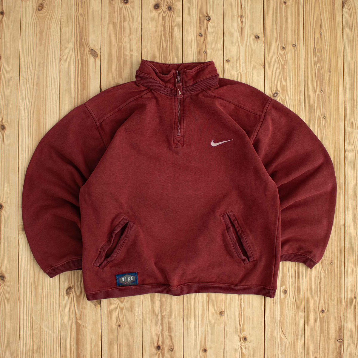 (S/M) Nike Back Spell Out Vintage Embroidered Quarter-Zip Red