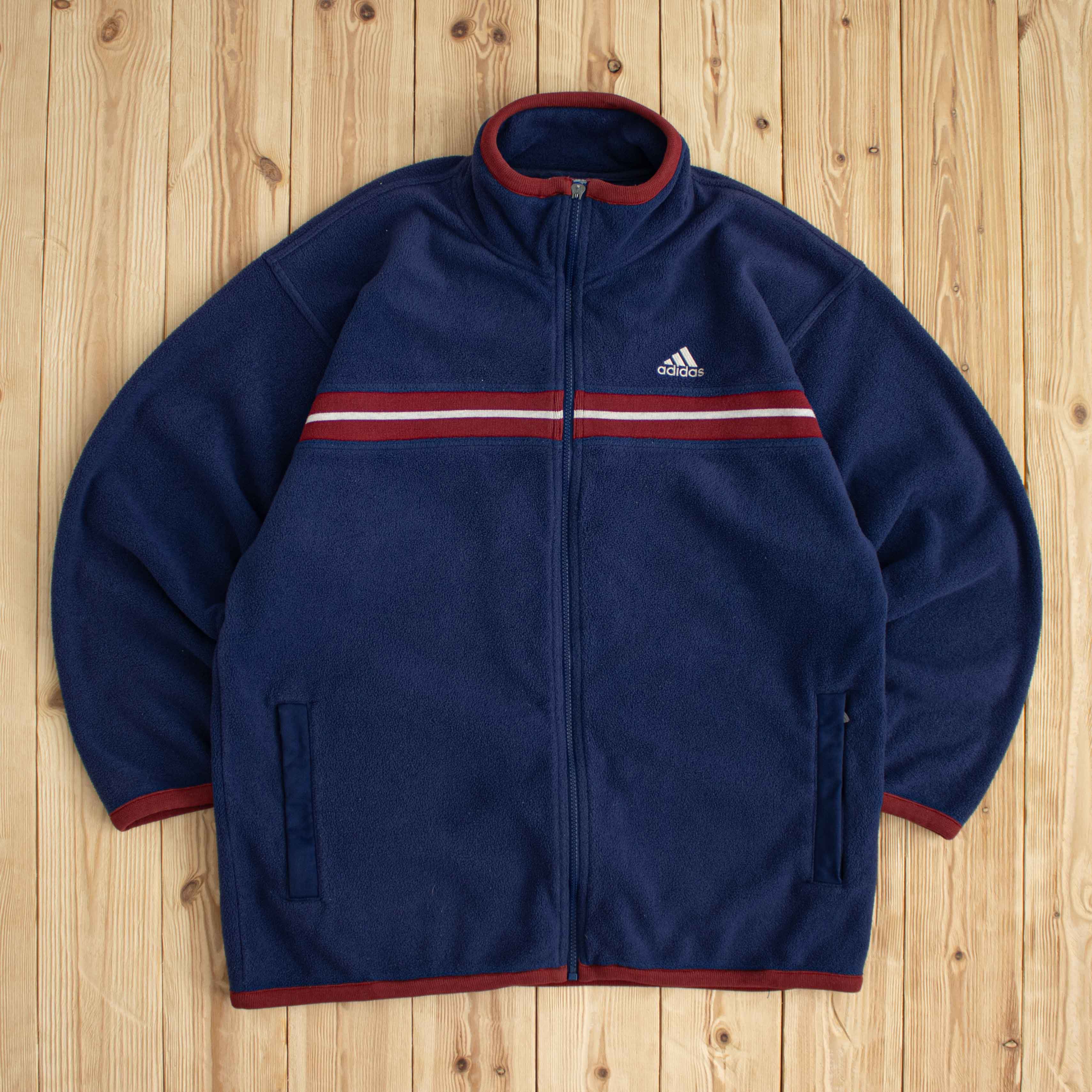 (L) Vintage Adidas Embroidered Fleece Full-Zip Sweatshirt