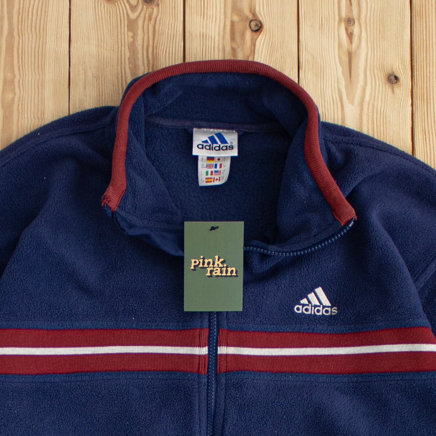 (L) Vintage Adidas Embroidered Fleece Full-Zip Sweatshirt