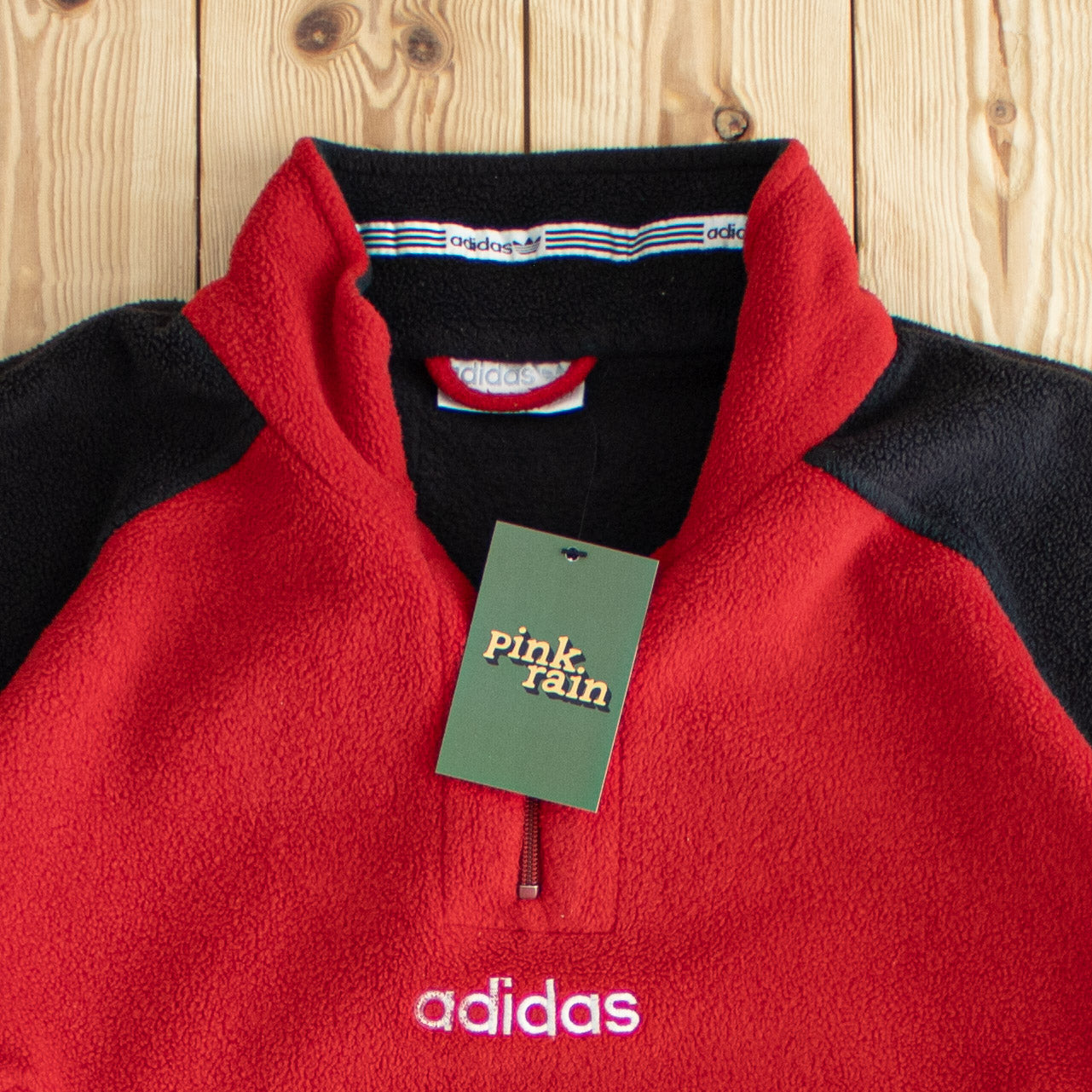 (L) Vintage Adidas Embroidered Fleece Quarter-Zip Sweatshirt