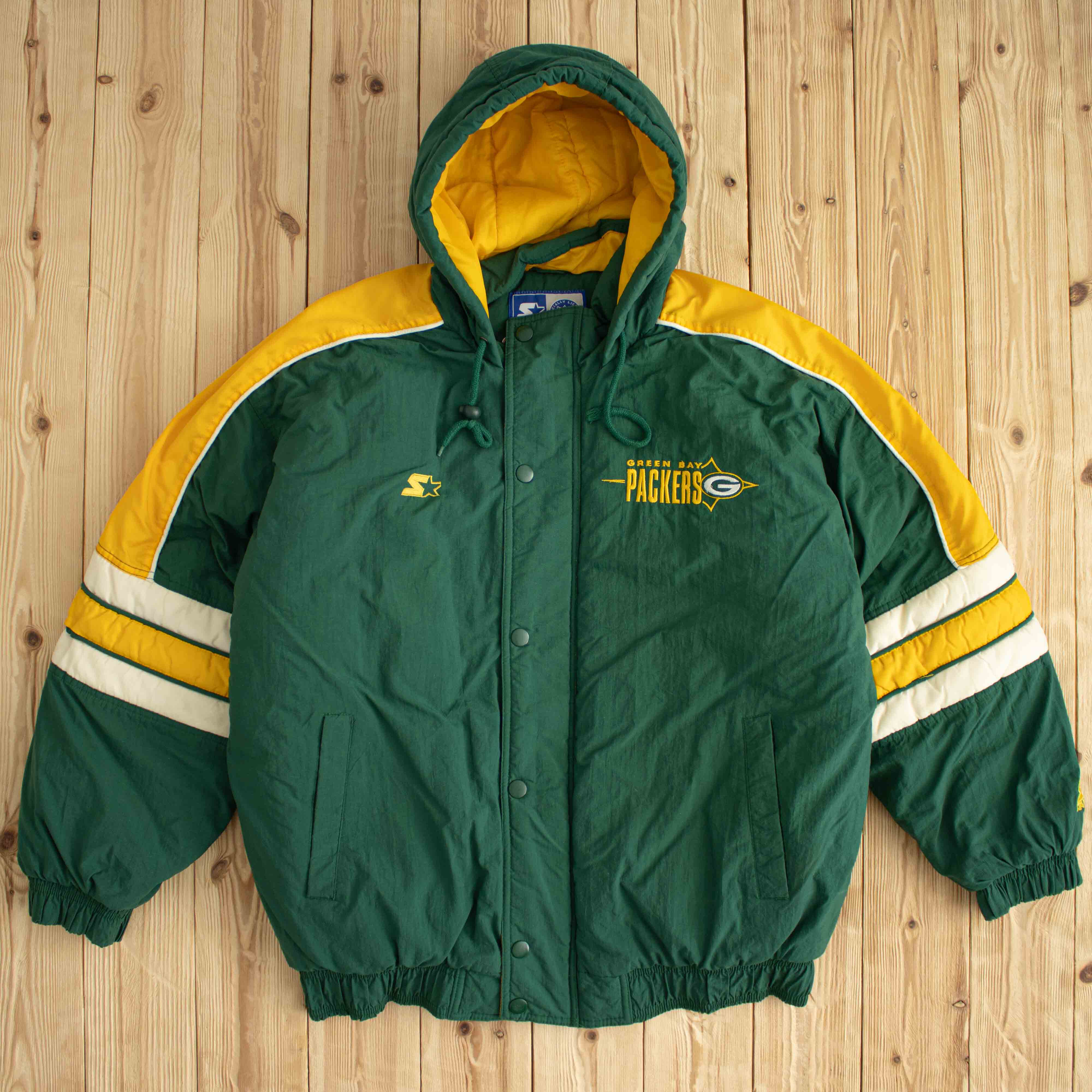(L/XL) Vintage Starter Green Bay Packers Embroidered Puffer Jacket