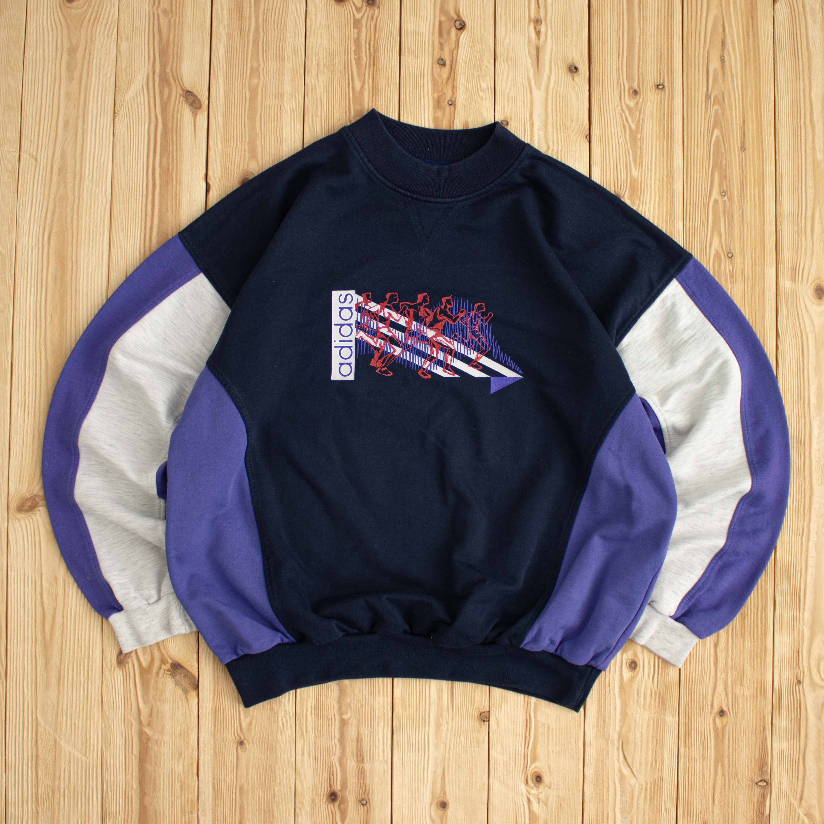 (M/L) Adidas Vintage Running Sweatshirt Blue
