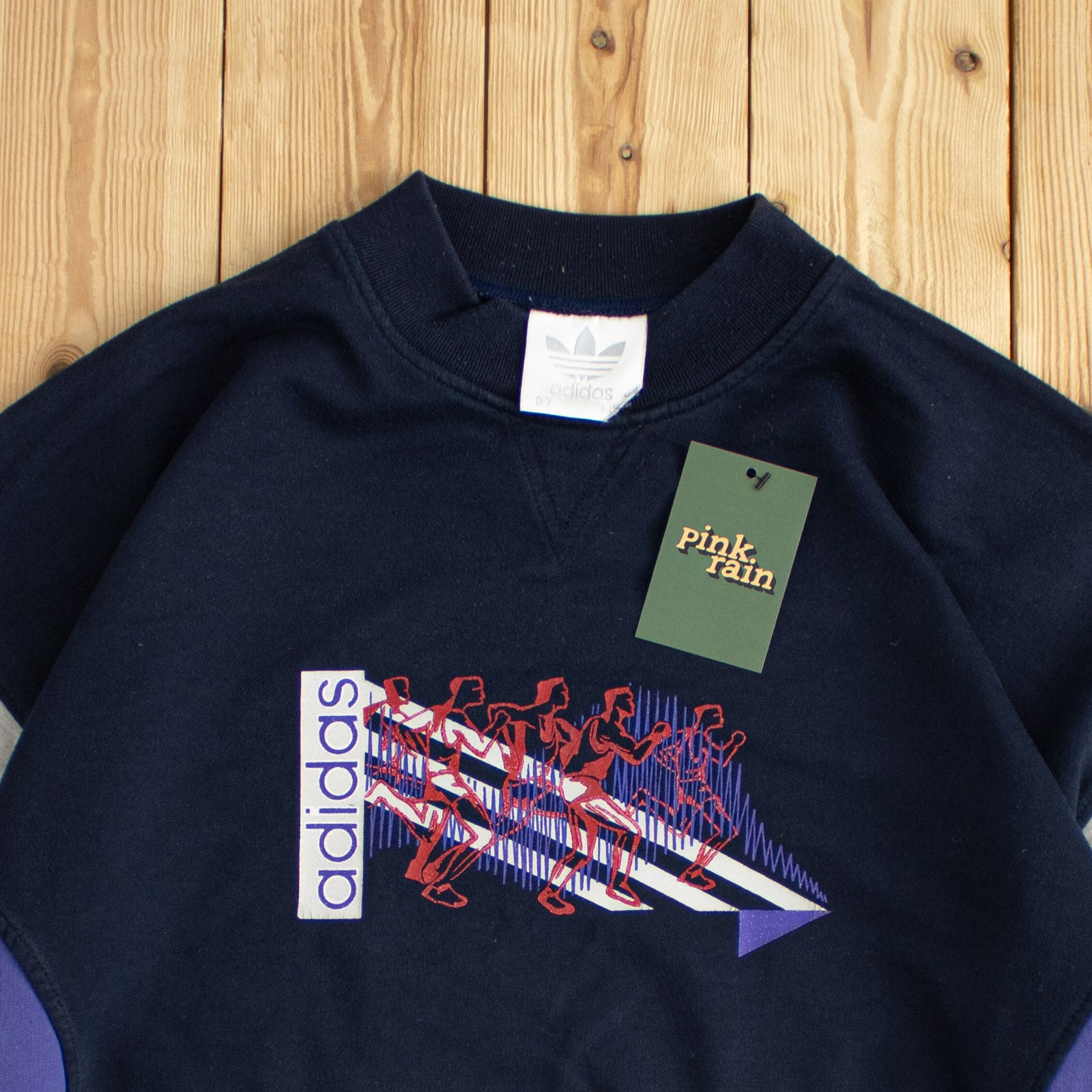 (M/L) Adidas Vintage Running Sweatshirt Blue