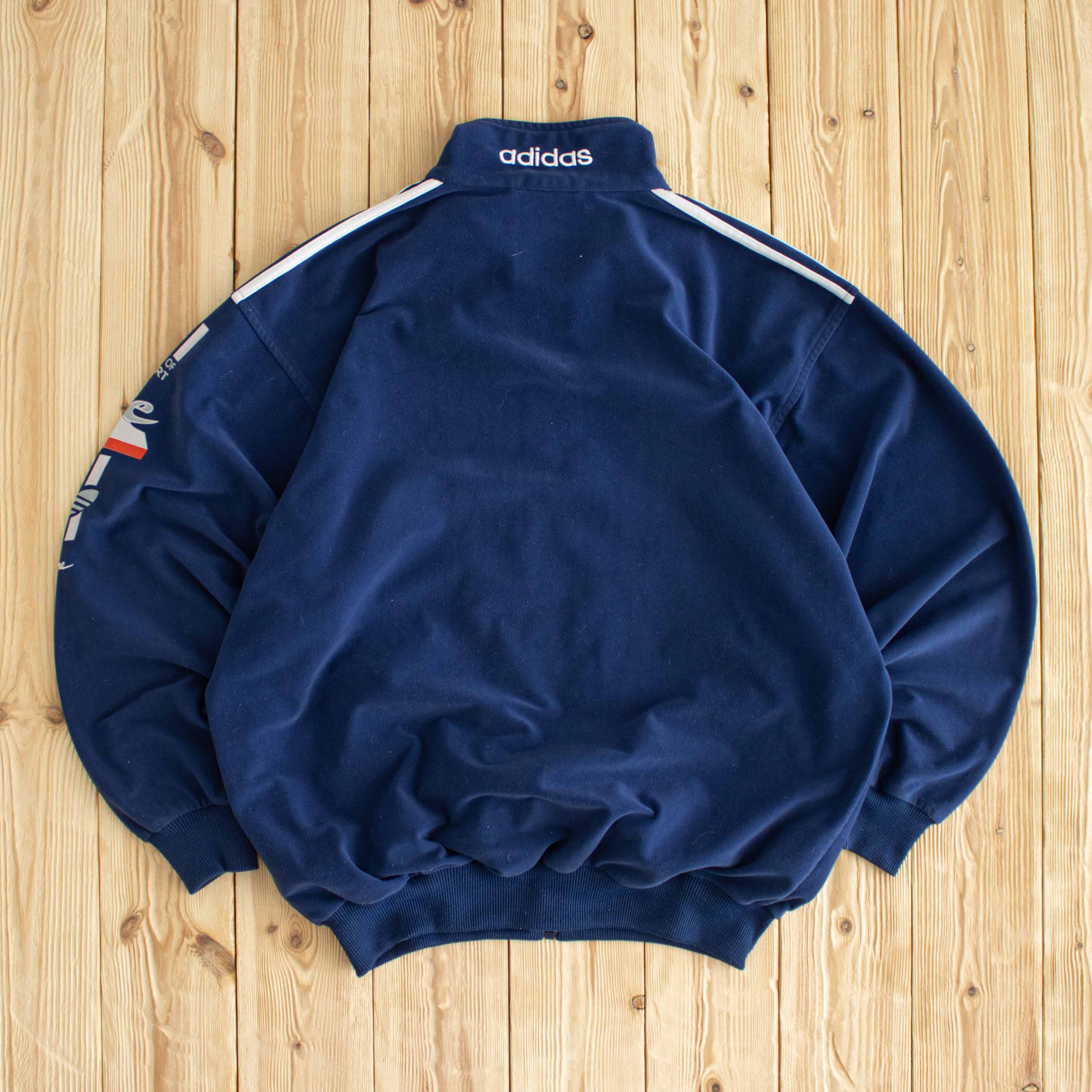 (M) Adidas Vintage Embroidered 'The World of Sport' Full-Zip Sweatshirt Blue