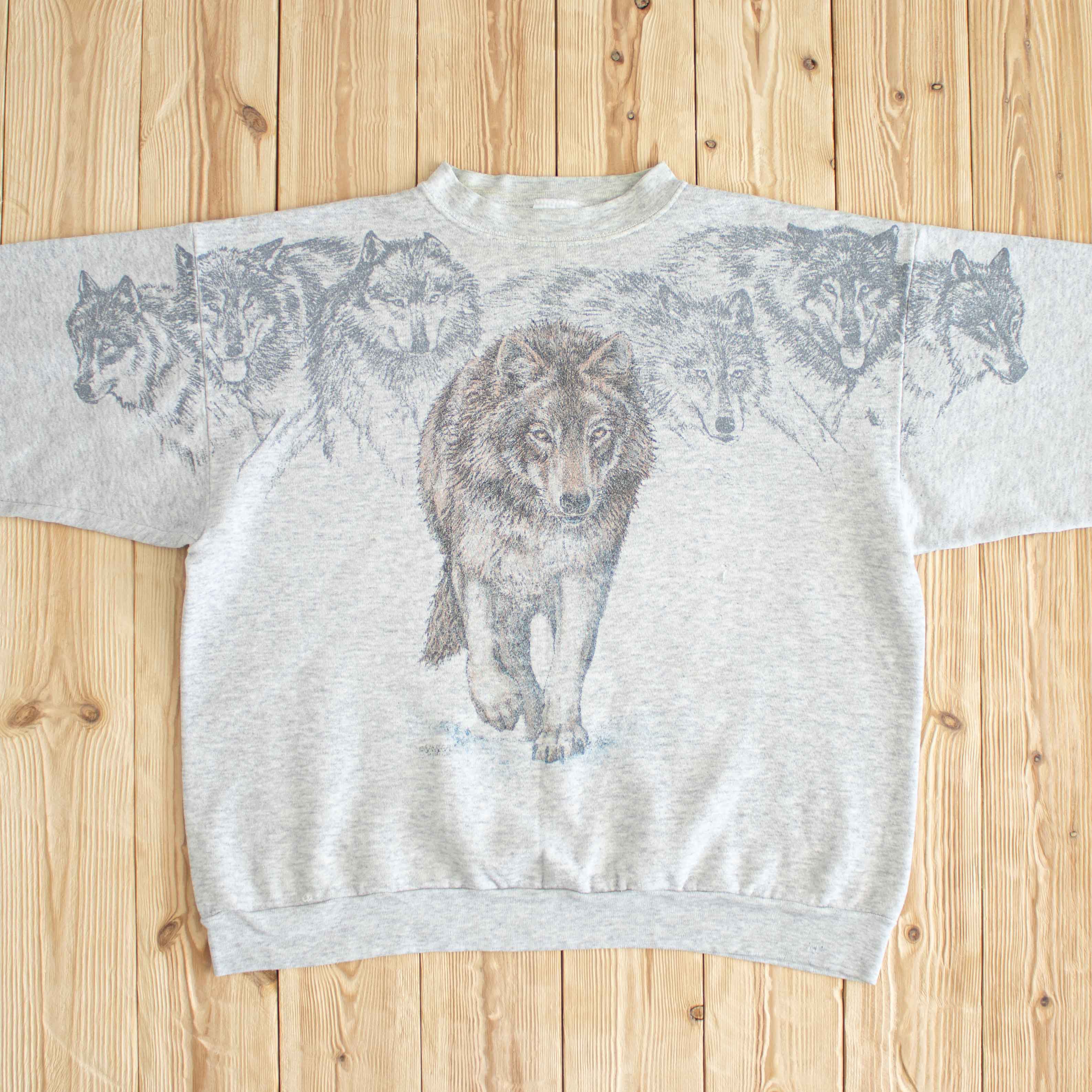 (M) 1996 Sansegal Wolves Vintage Double Sided Sweatshirt Gray