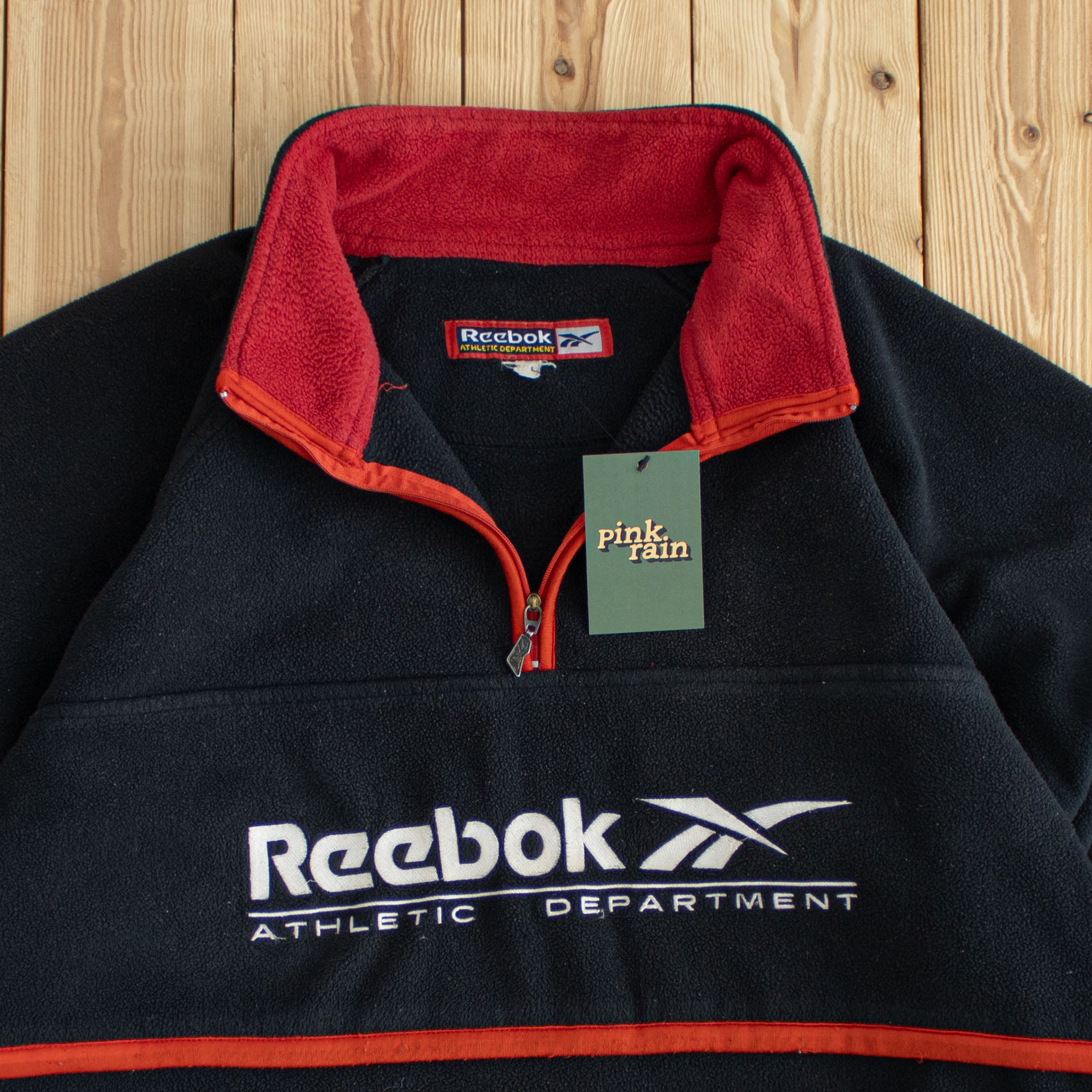 (XL) Reebok Vintage Athletic Department Embroidered Fleece Quarter-Zip Black