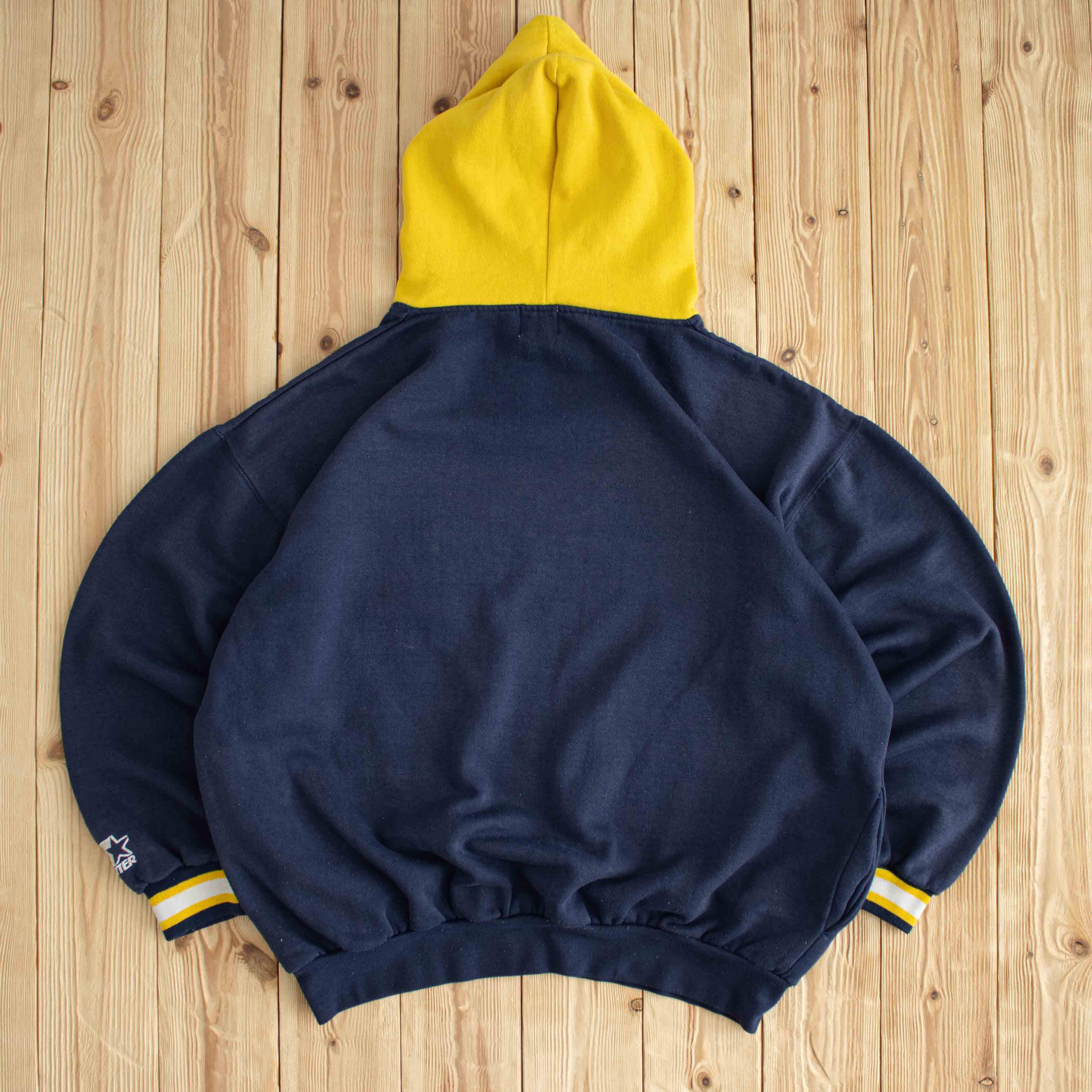 (L) Starter Vintage Michigan Wolverines Embroidered Hoodie Blue
