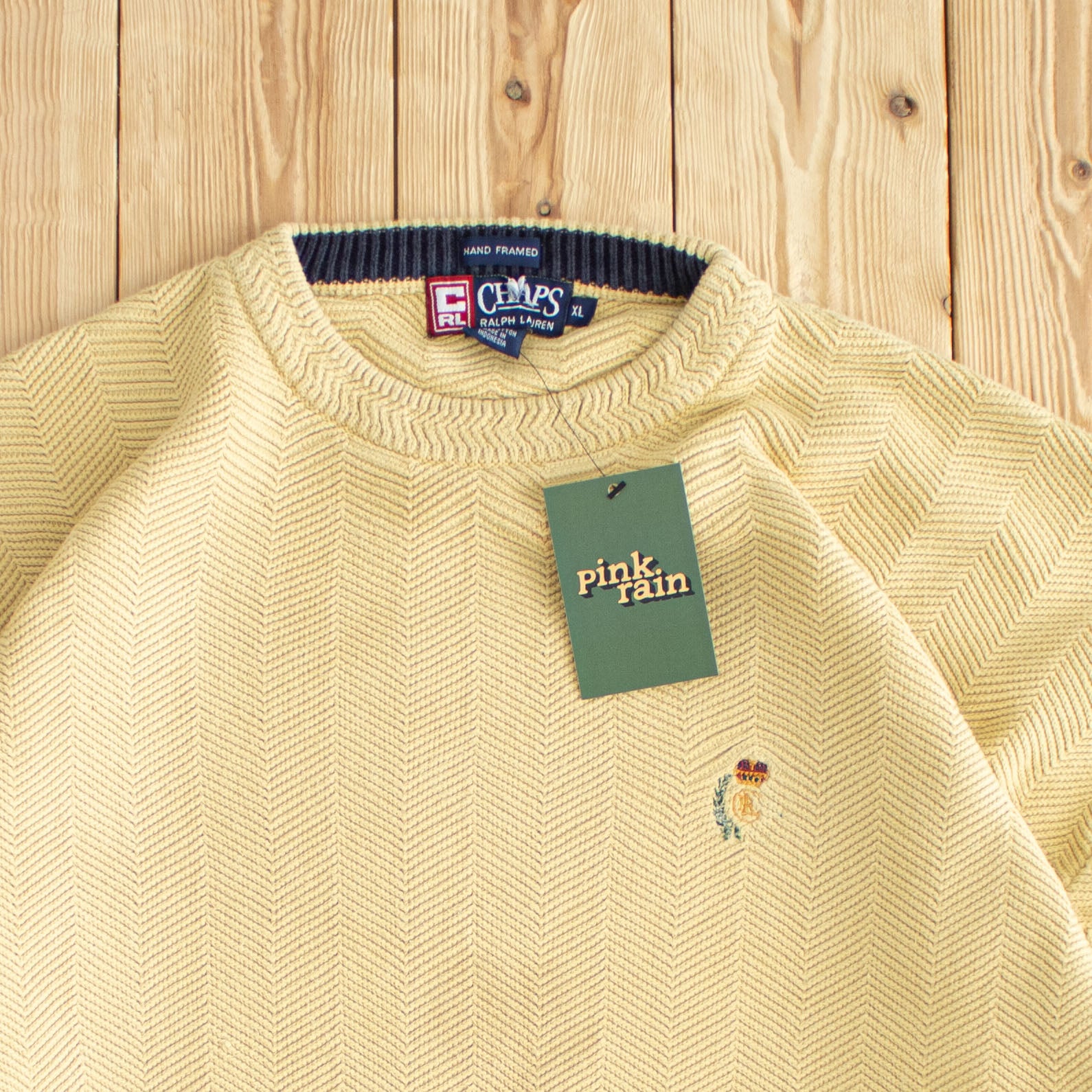 (L) Chaps Ralph Lauren Vintage Embroidered Sweater Yellow