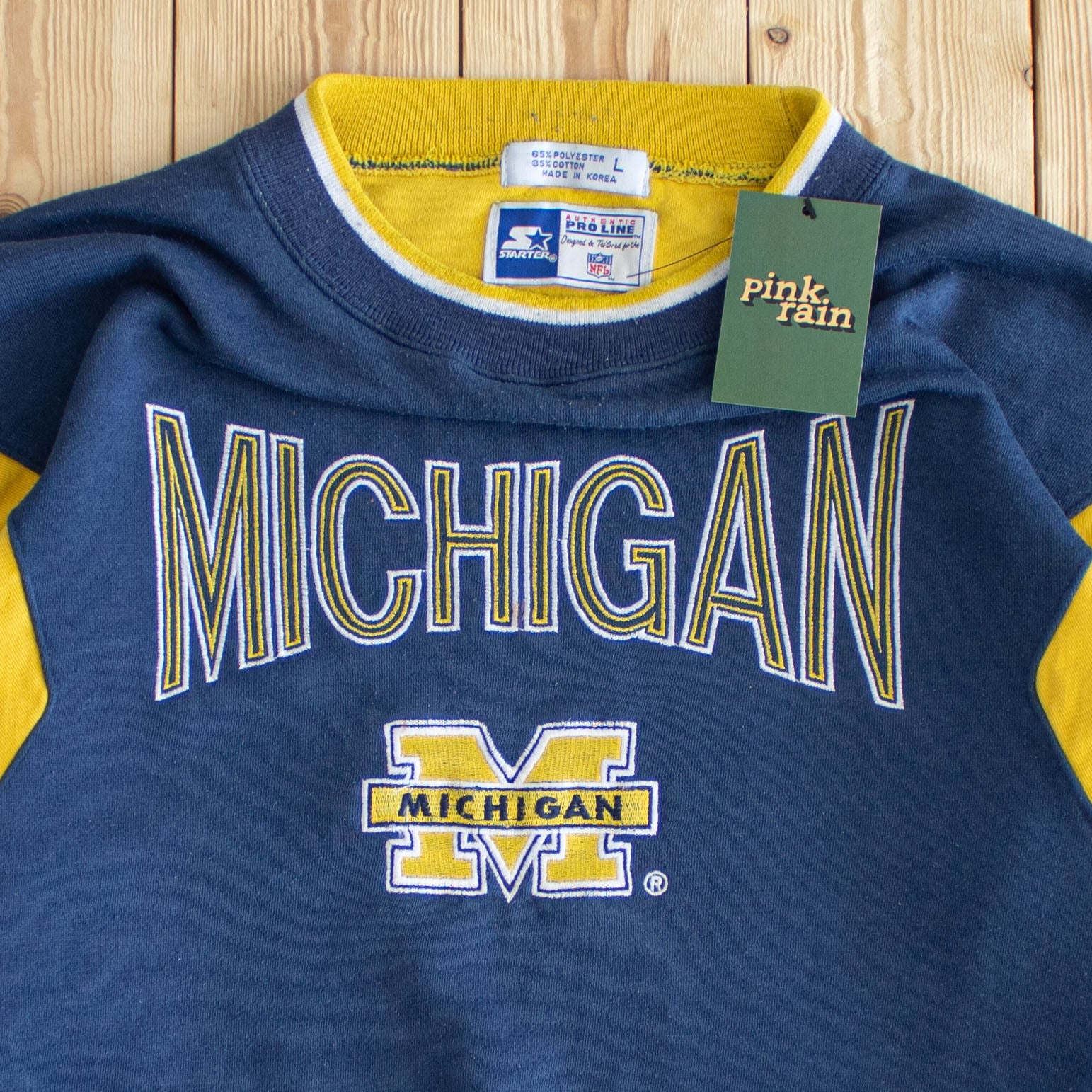 (M/L) Starter Vintage Michigan Wolverines Embroidered Sweatshirt Blue