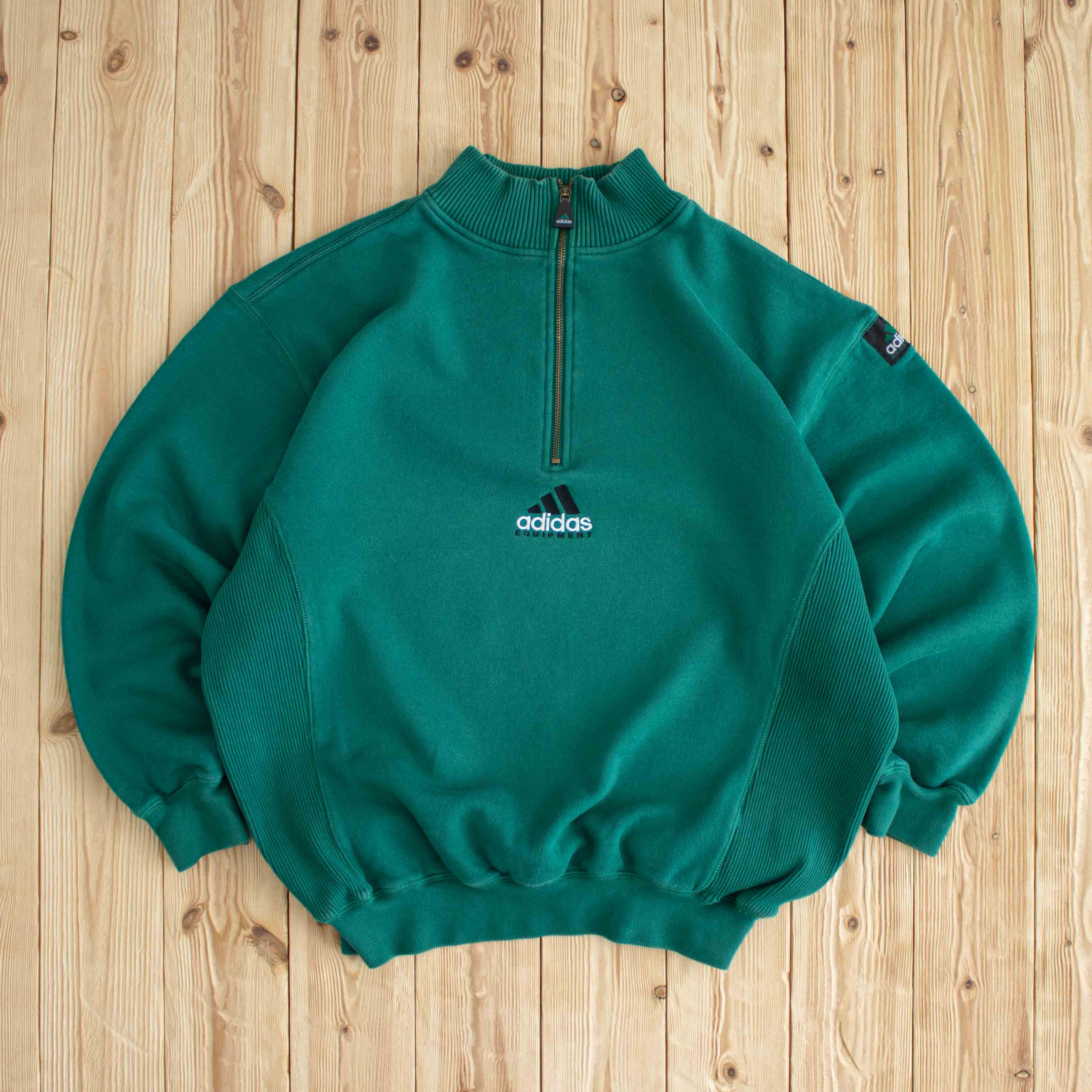 (L) Adidas Equipment Vintage Embroidered Quarter-Zip Green