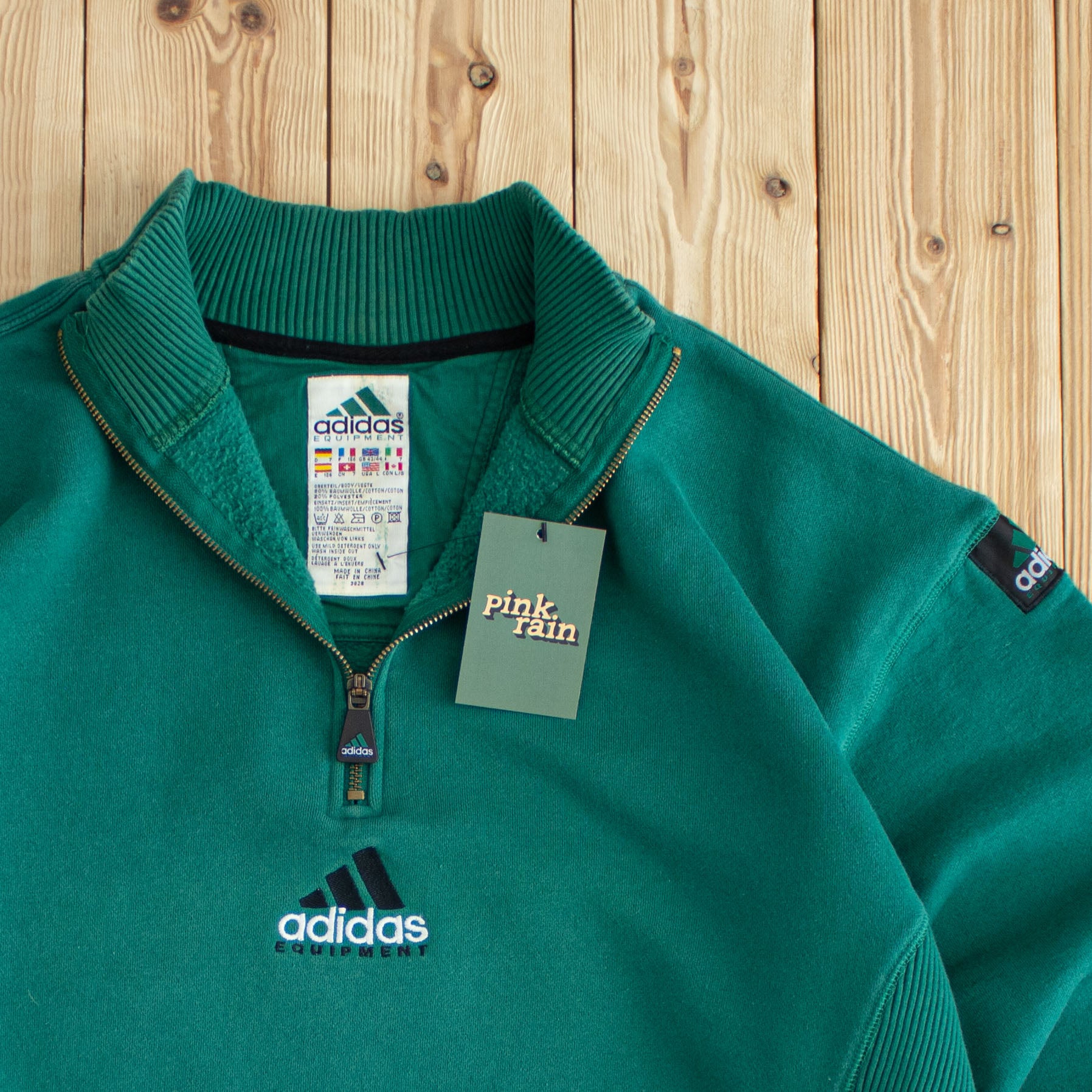 (L) Adidas Equipment Vintage Embroidered Quarter-Zip Green