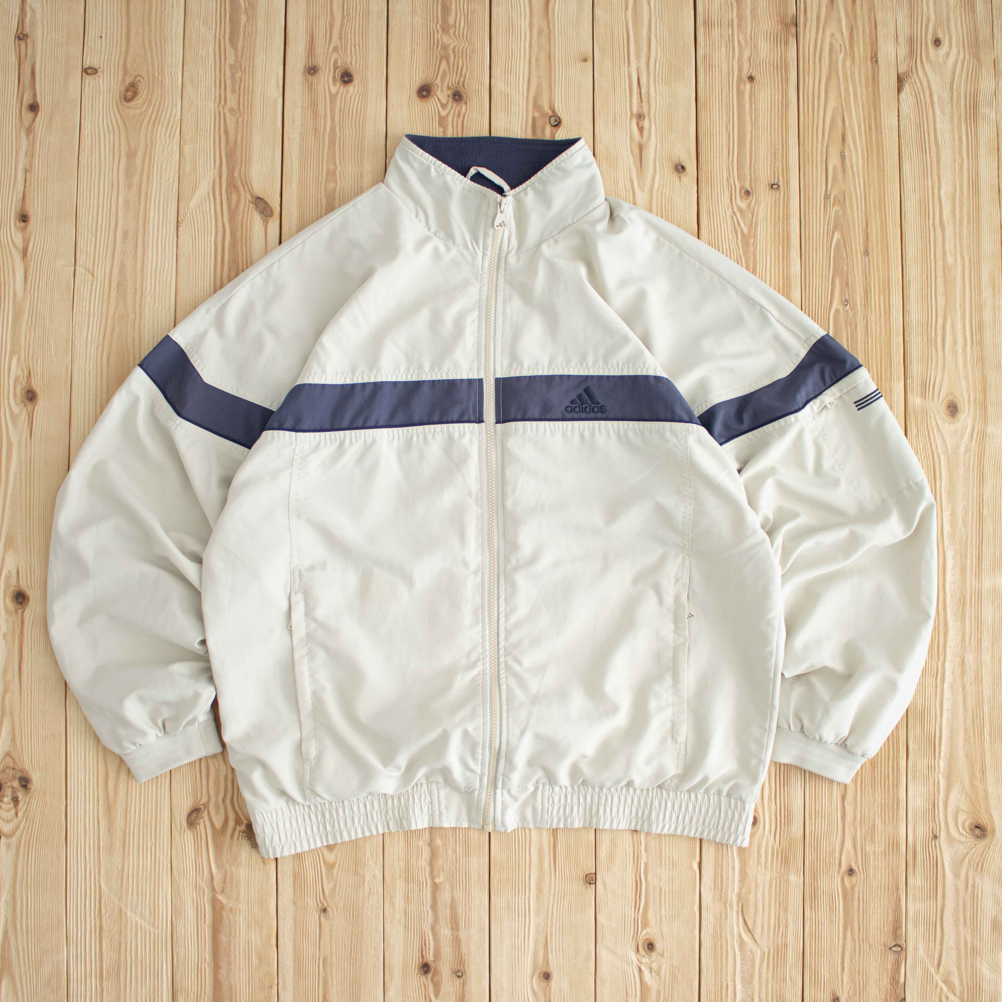 (L/XL) Adidas Vintage Logo Embroidered Jacket Beige
