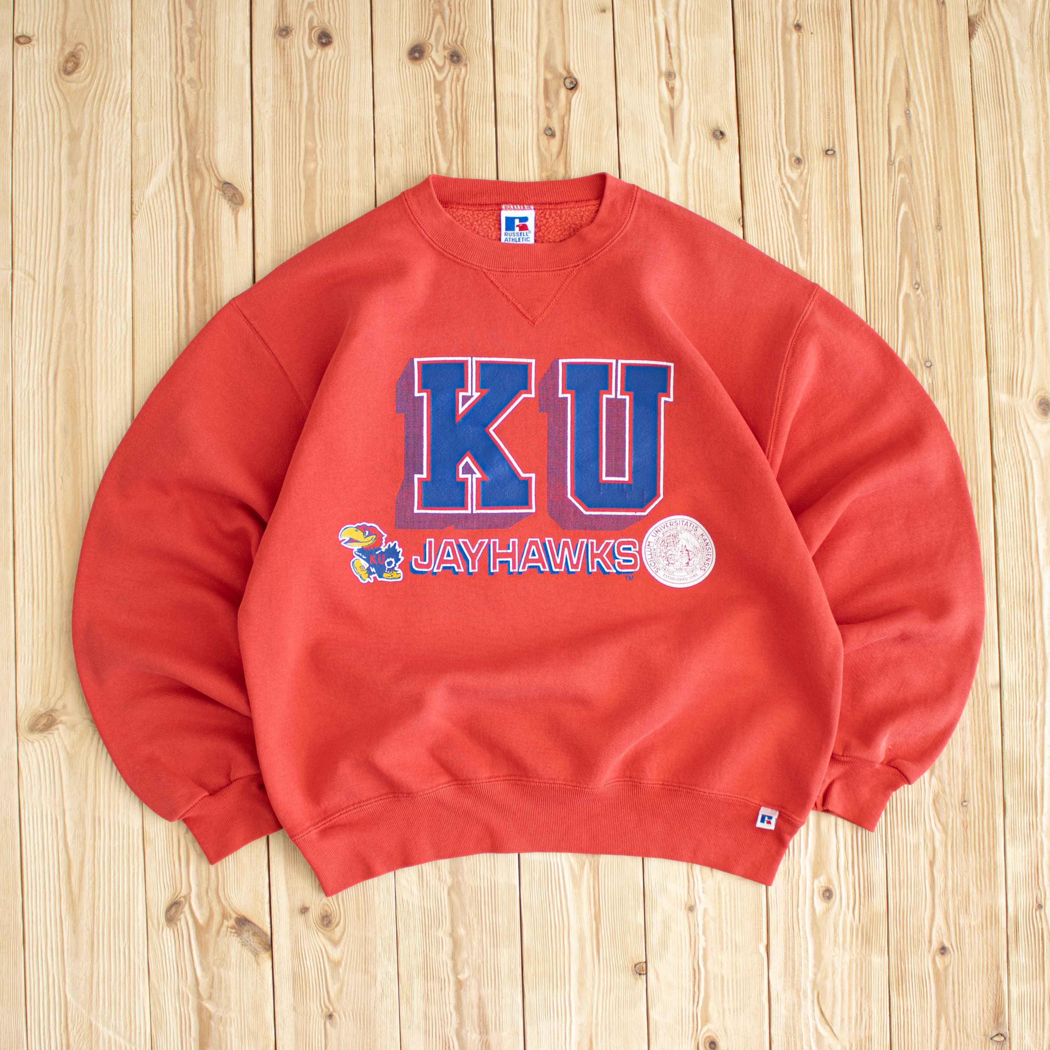 (M) Russell Athletic Vintage Kansas Jayhawks Sweatshirt Red