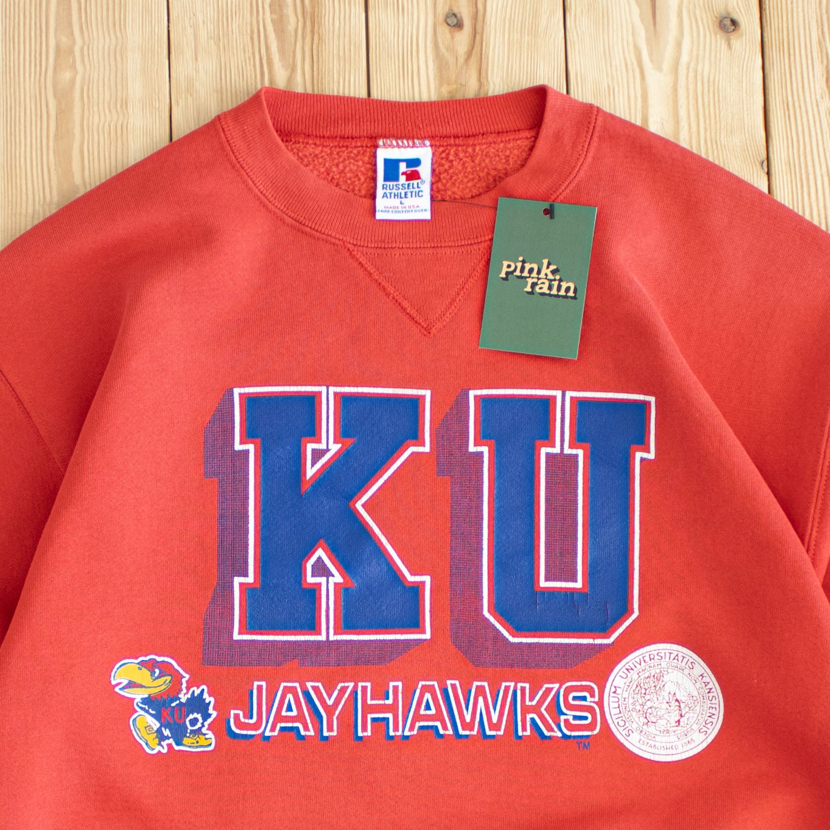 (M) Russell Athletic Vintage Kansas Jayhawks Sweatshirt Red