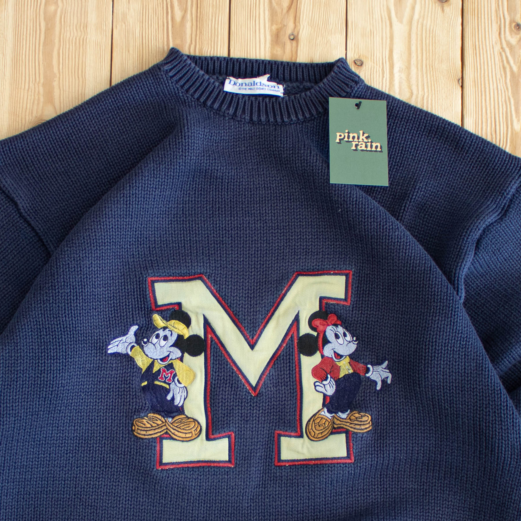 (M) Mickey & Minnie Vintage Embroidered Heavy Sweater Blue