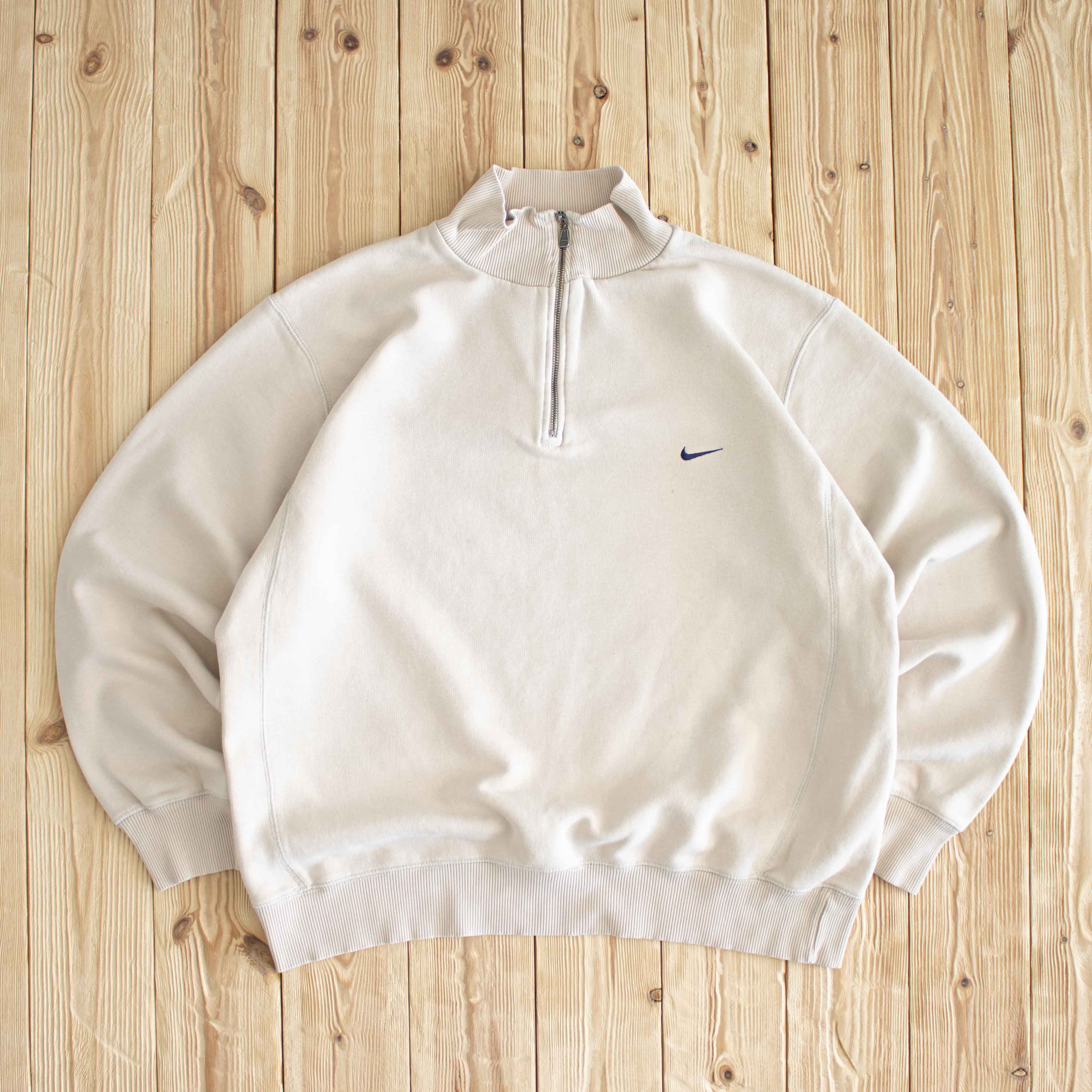 (M/L) Nike Vintage Essential Embroidered Quarter-Zip Beige