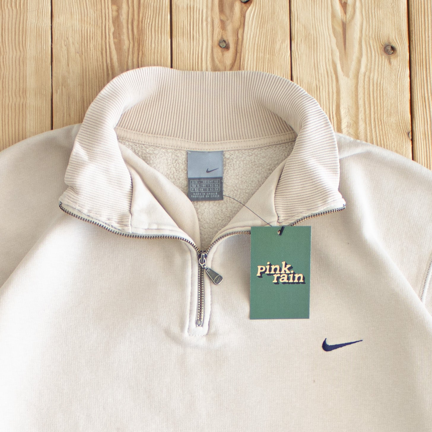 (M/L) Nike Vintage Essential Embroidered Quarter-Zip Beige