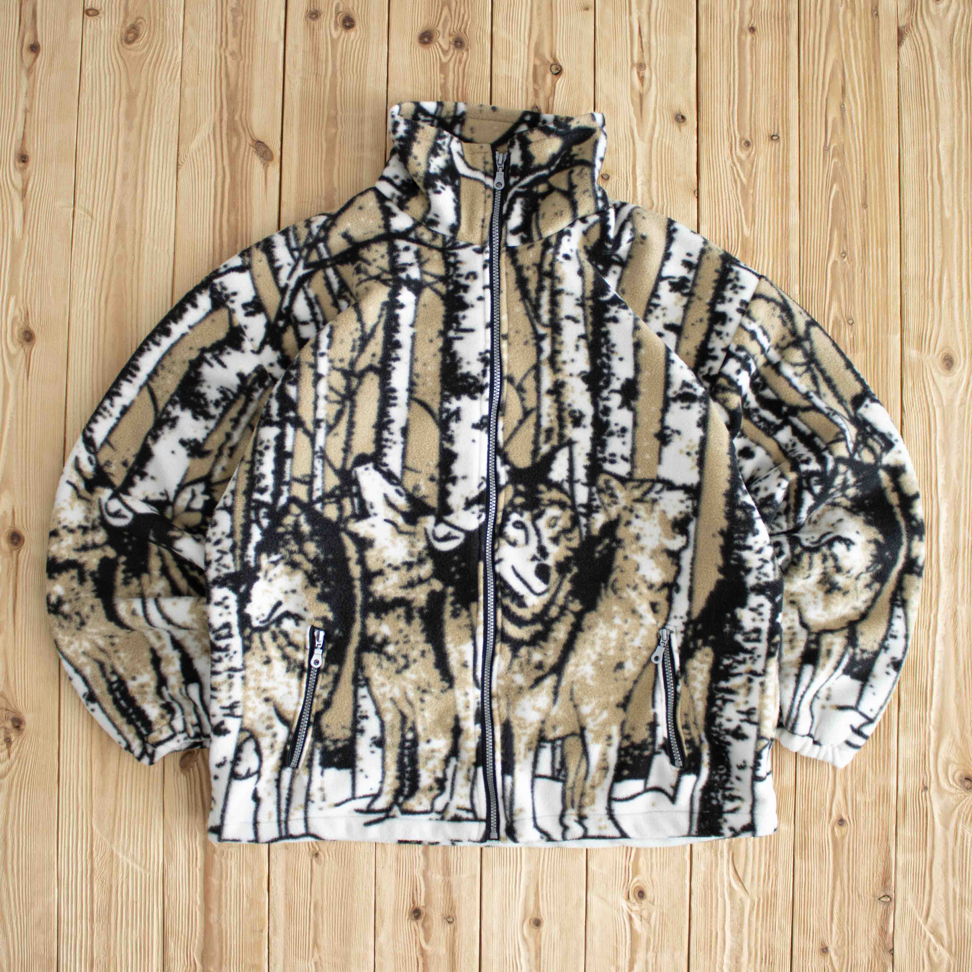 (XL) Wolves Vintage Fleece Full-Zip Sweatshirt Beige
