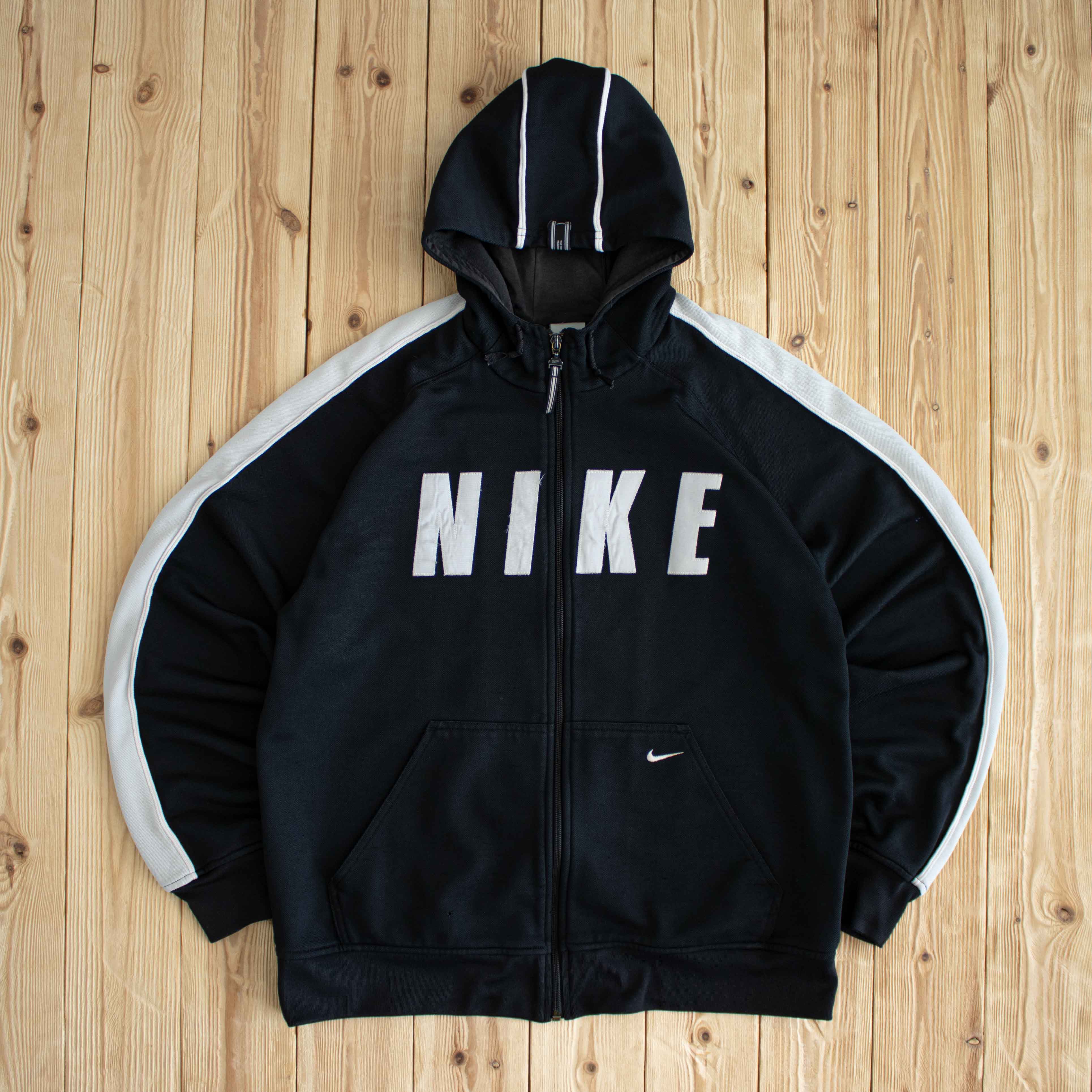 (L) Nike Spell Out Vintage Embroidered Full-Zip Hoodie Black