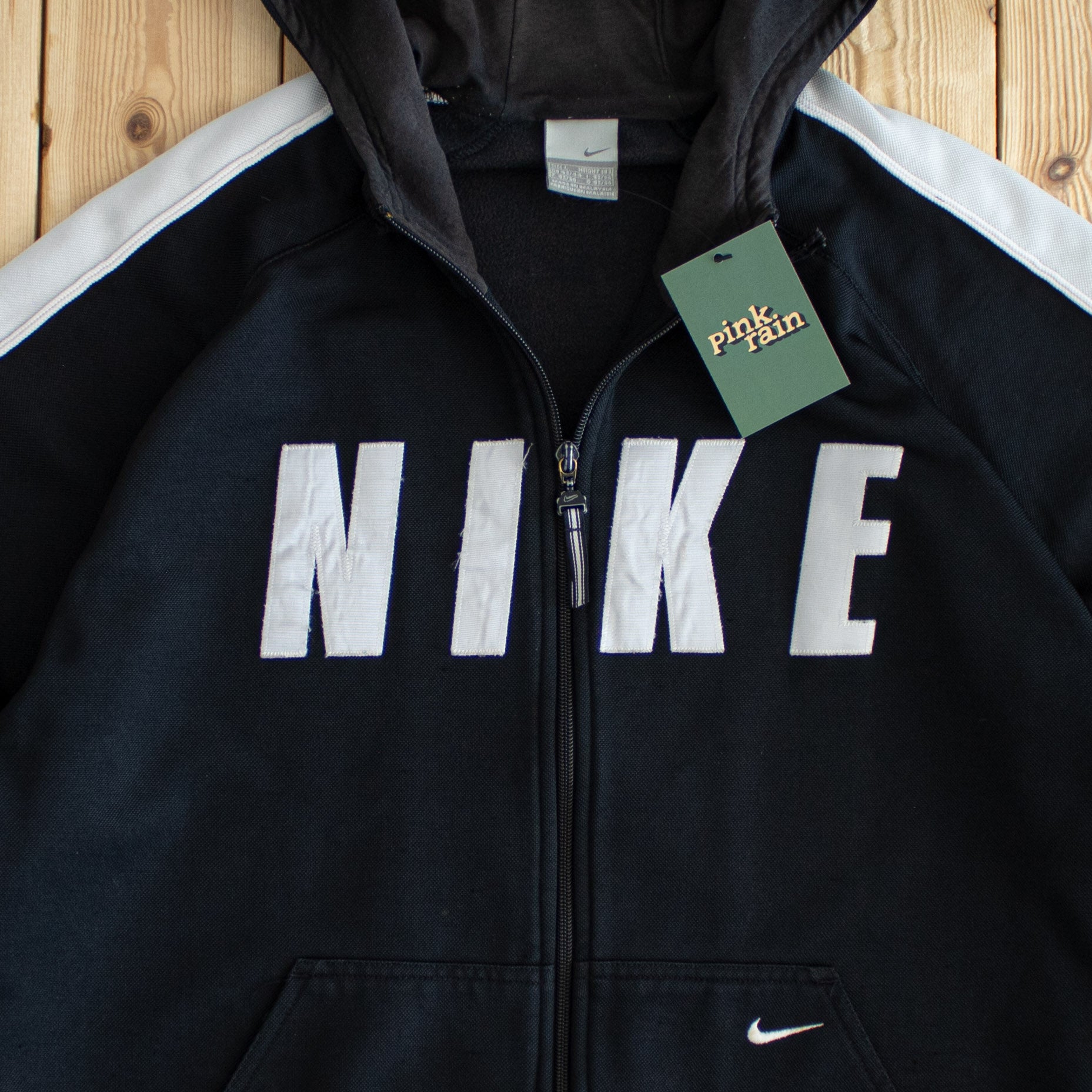 (L) Nike Spell Out Vintage Embroidered Full-Zip Hoodie Black