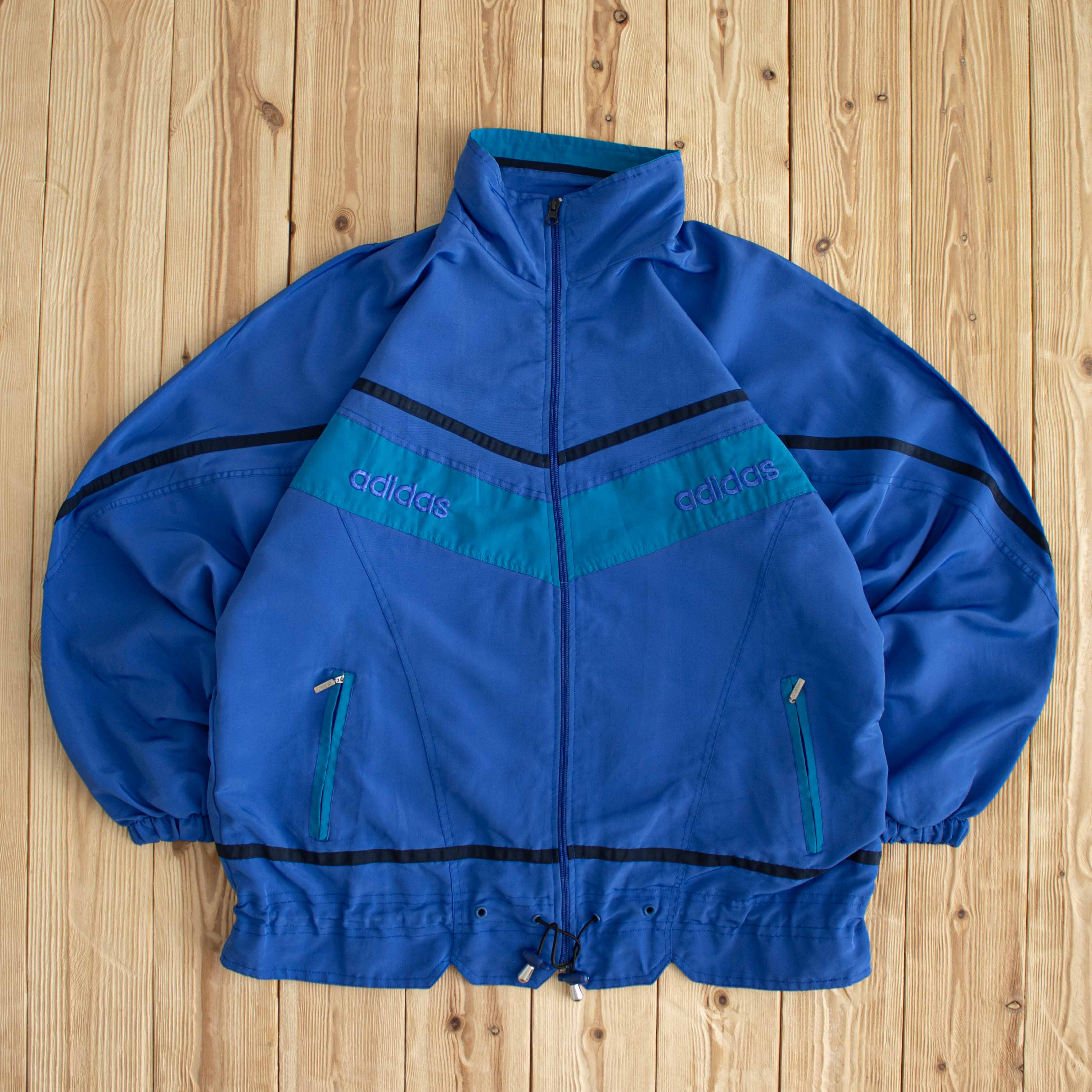 (L/XL) Adidas Vintage Embroidered Jacket Blue