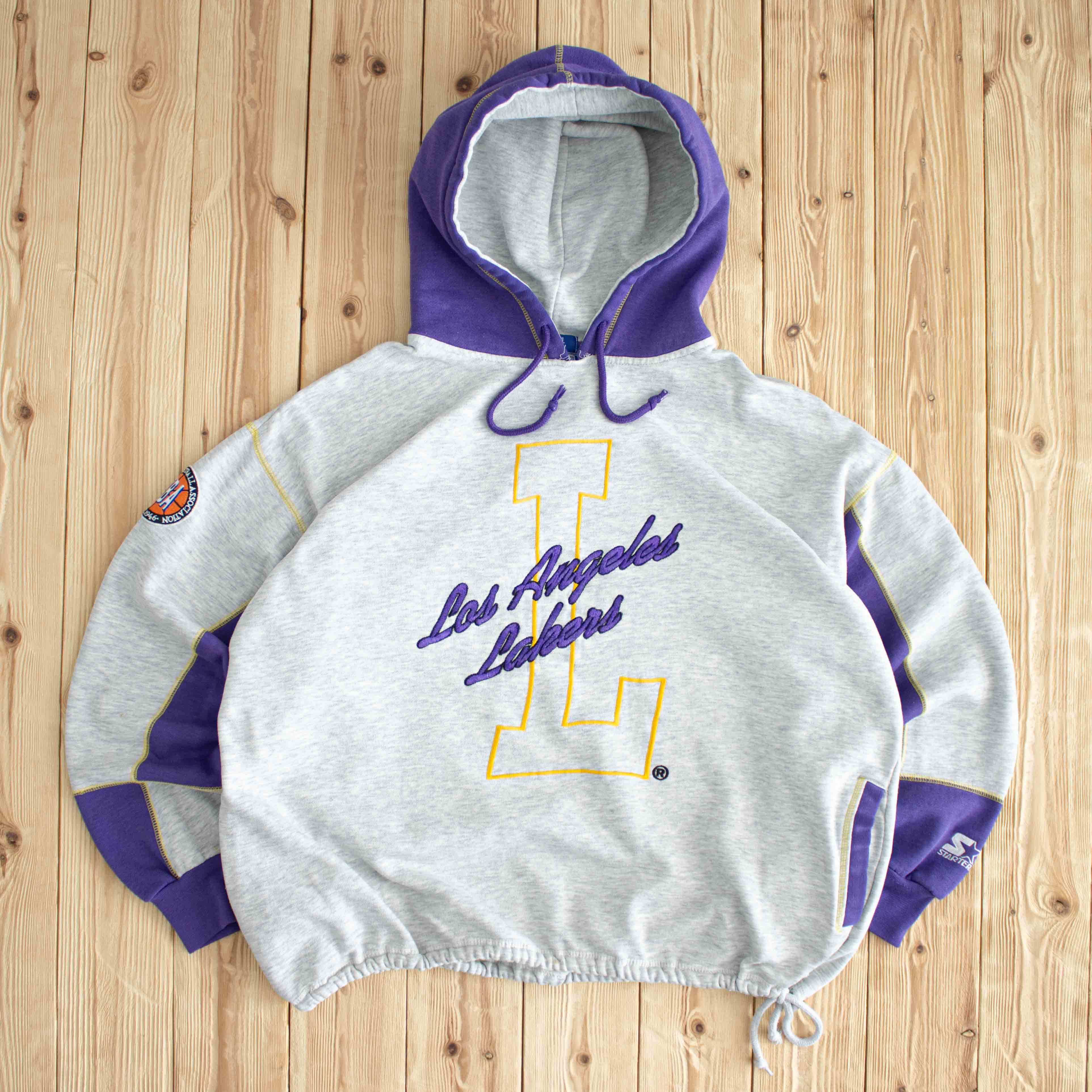 (XL) Starter Vintage Los Angeles Lakers Embroidered Hoodie Gray