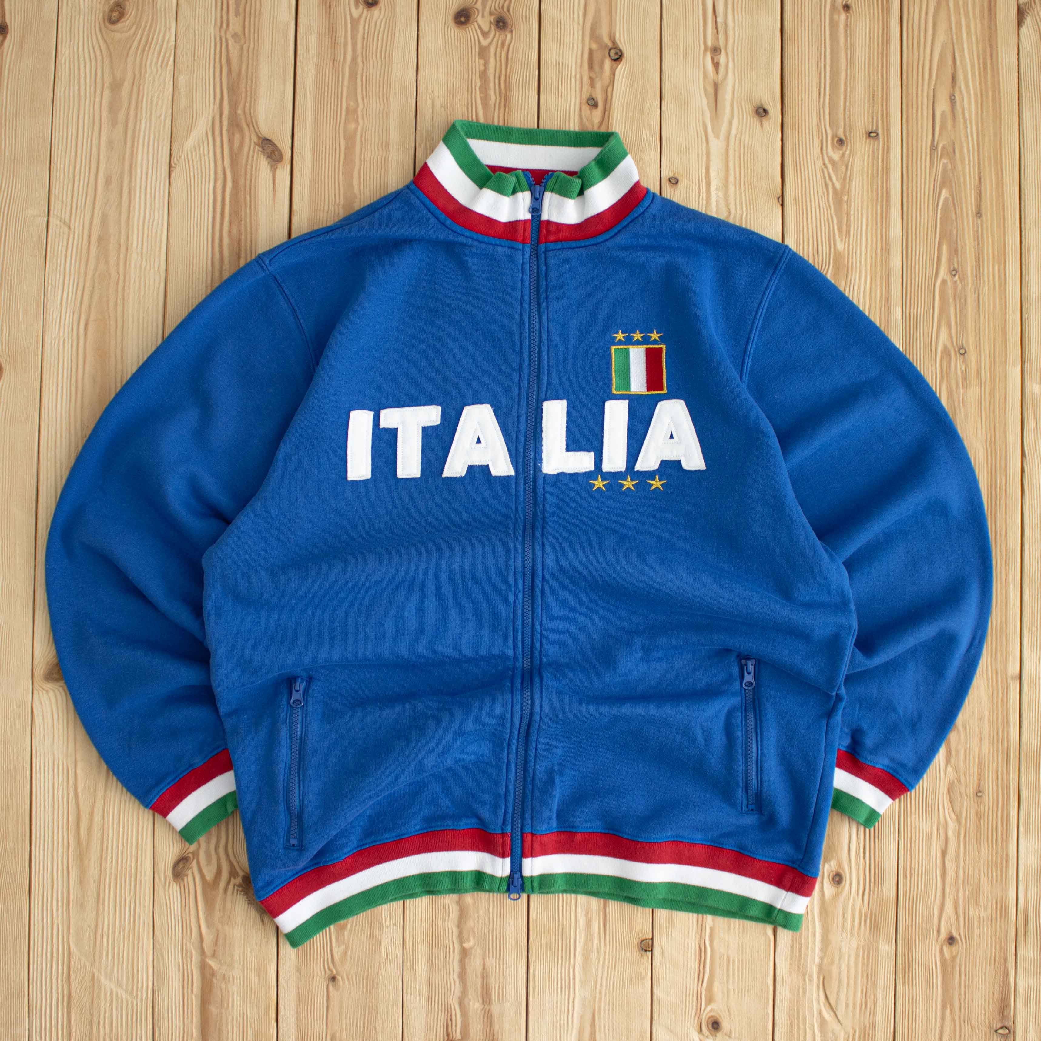 (L) Italia Vintage Embroidered Full-Zip Sweatshirt Blue