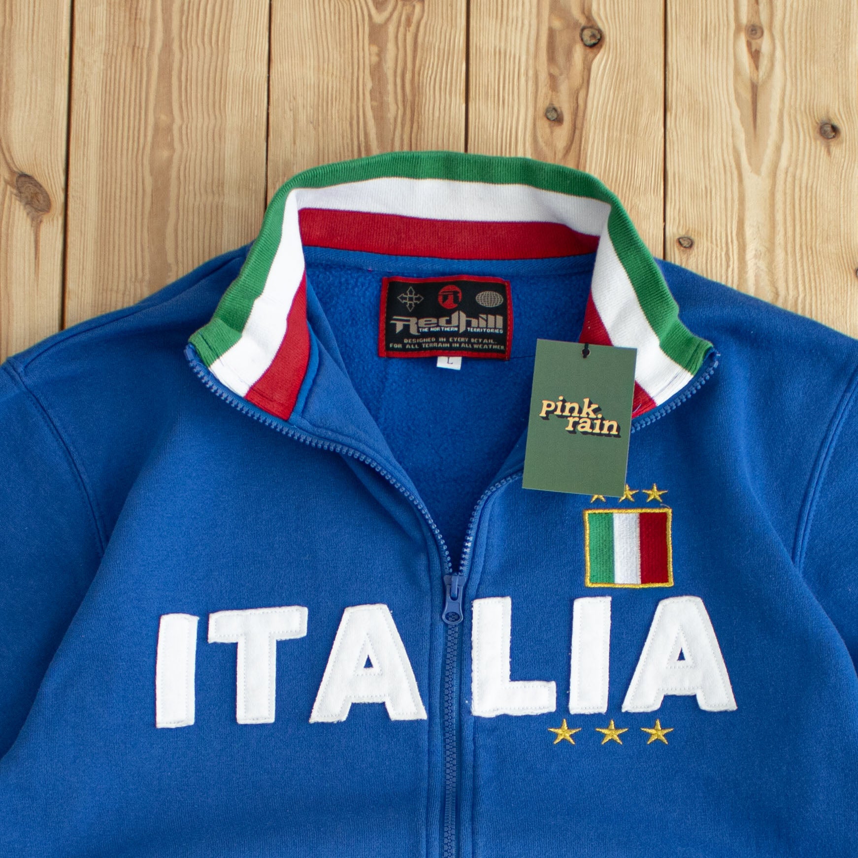 (L) Italia Vintage Embroidered Full-Zip Sweatshirt Blue