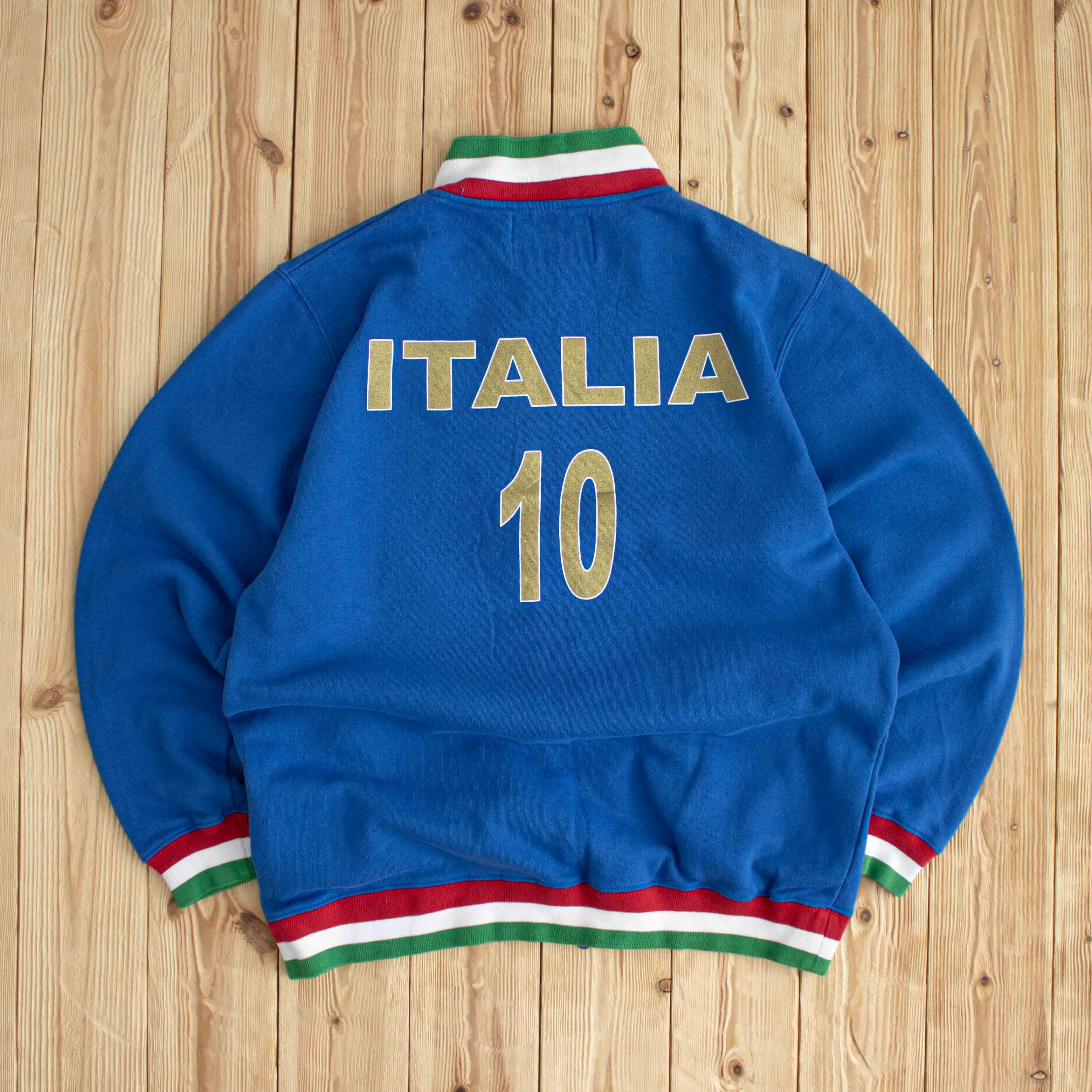 (L) Italia Vintage Embroidered Full-Zip Sweatshirt Blue