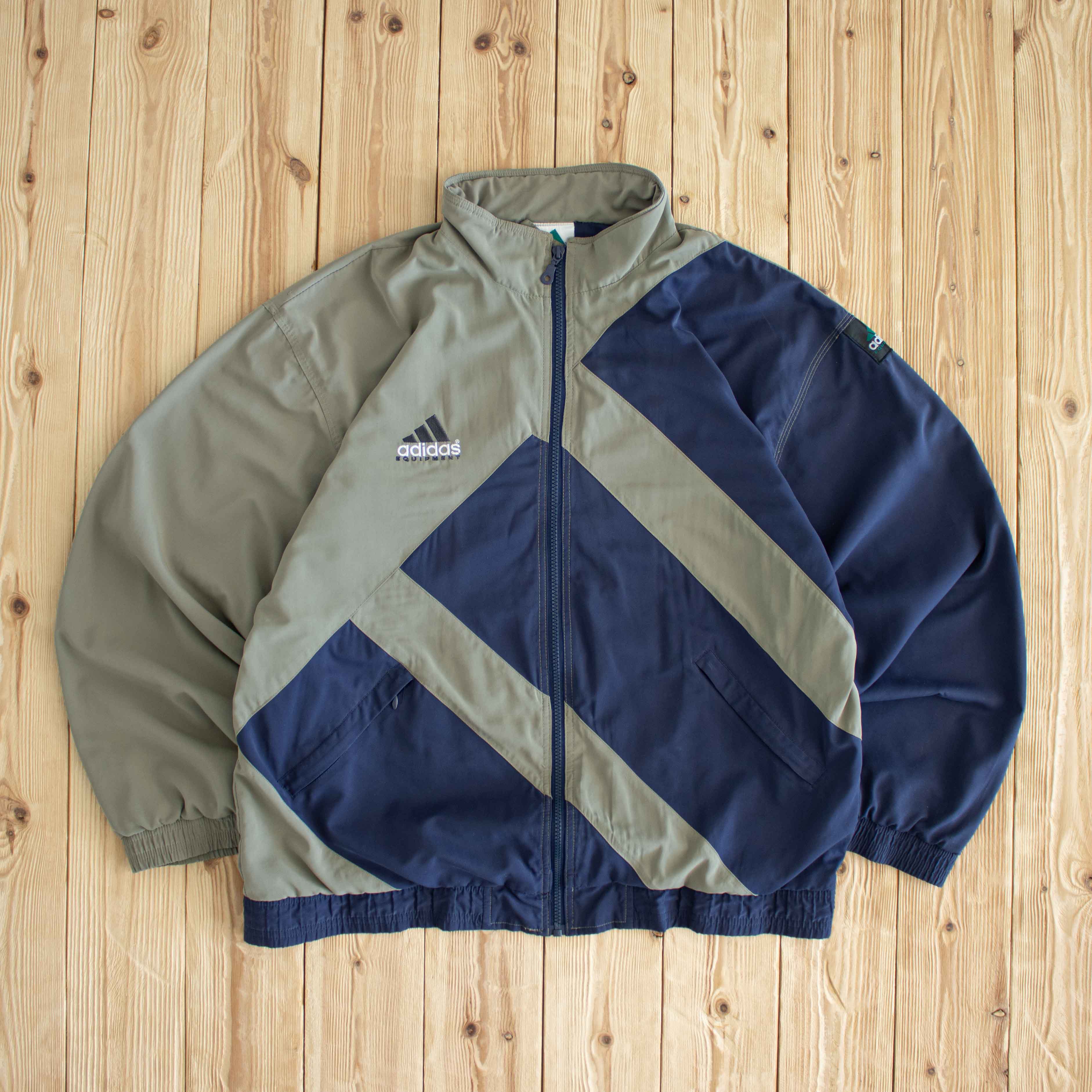 (L) Adidas Equipment Vintage Embroidered Jacket Khaki Blue