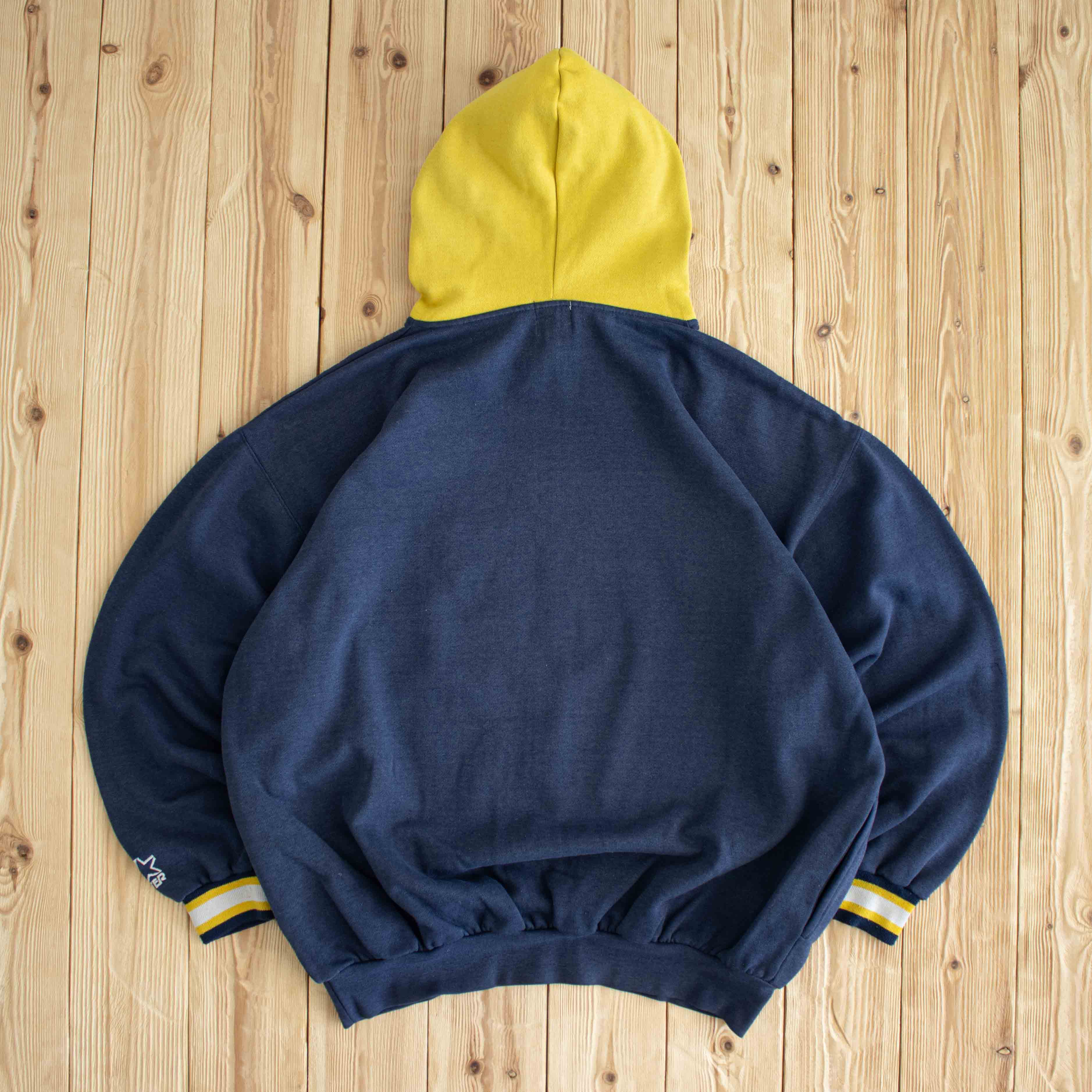 (L/XL) Starter Michigan Wolverines Vintage Embroidered Hoodie Blue