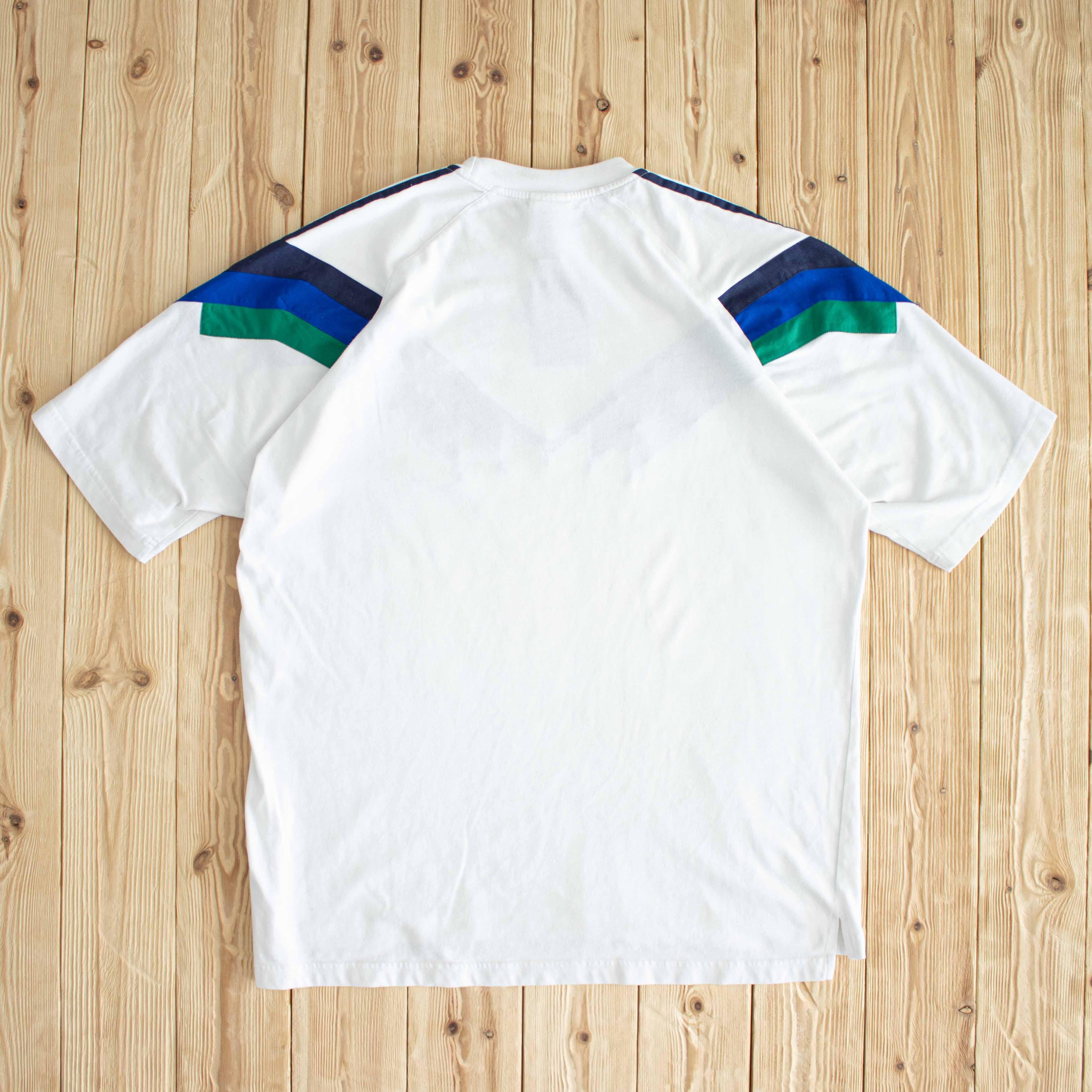 (L/XL) Adidas Vintage Side Stripe Embroidered T-Shirt White