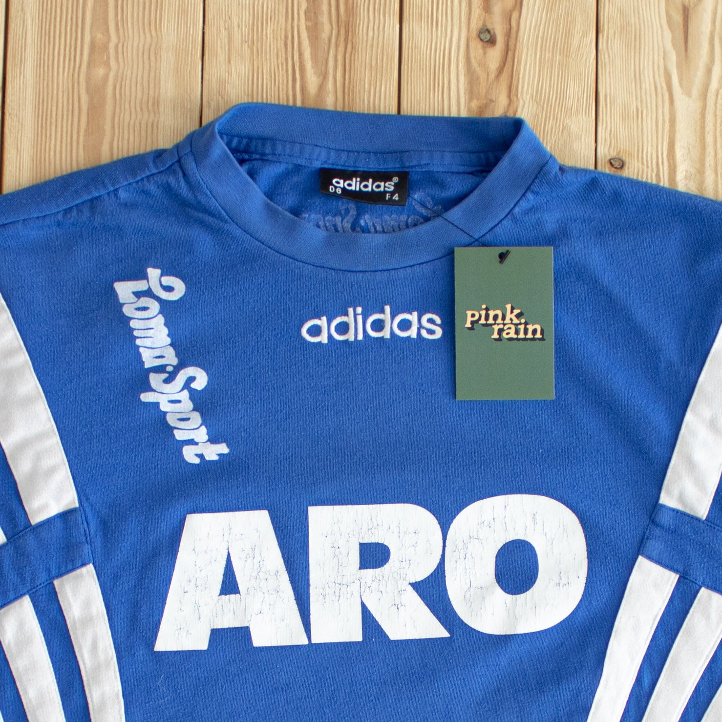 (L) Adidas Vintage Side Stripe Embroidered T-Shirt Blue