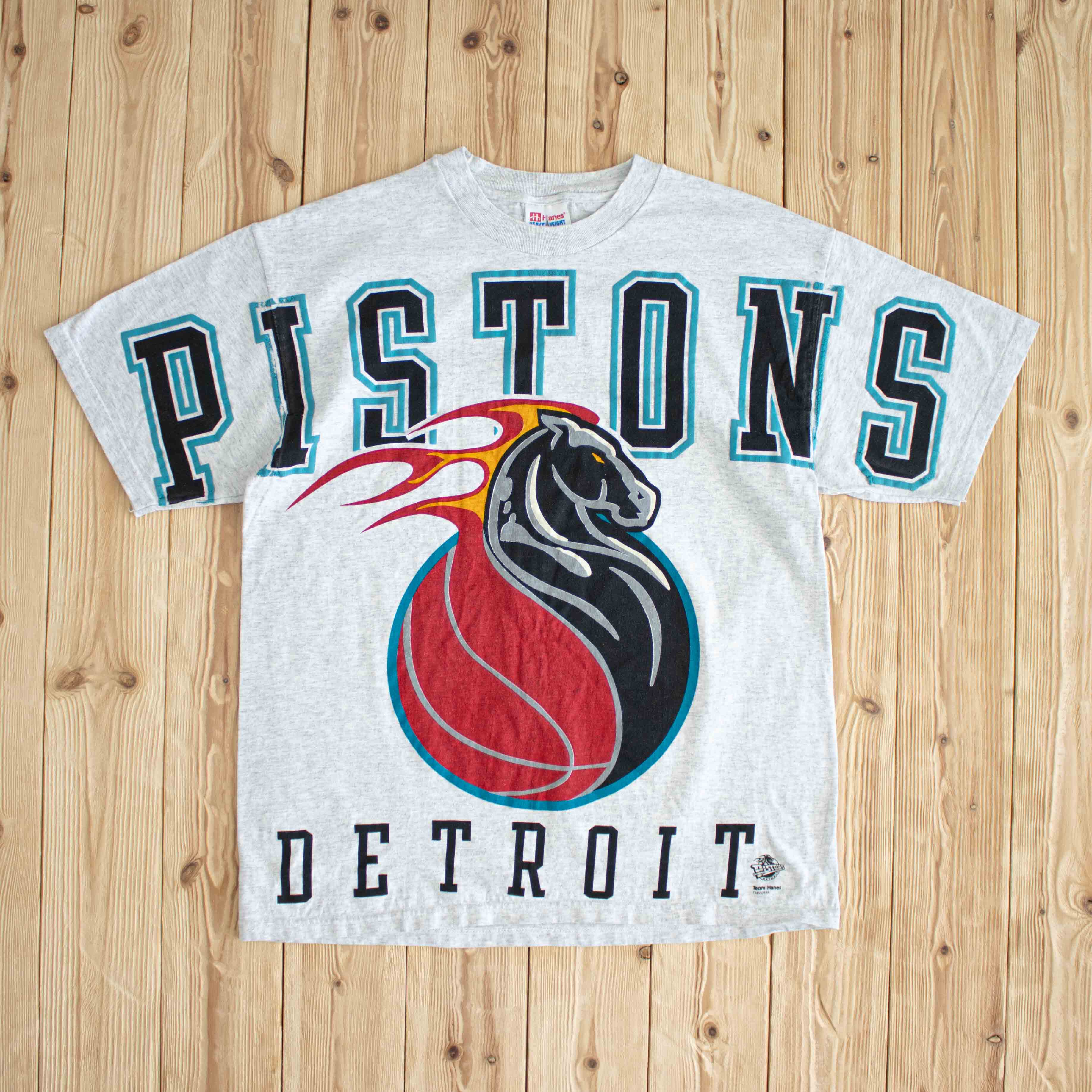 (M/L) Detroit Pistons Vintage Puff Printed T-Shirt Gray