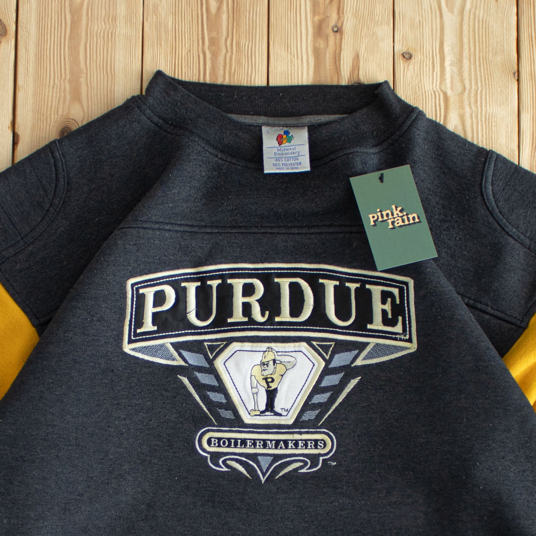 (L) Purdue Boilermakers Vintage Embroidered Sweatshirt Gray