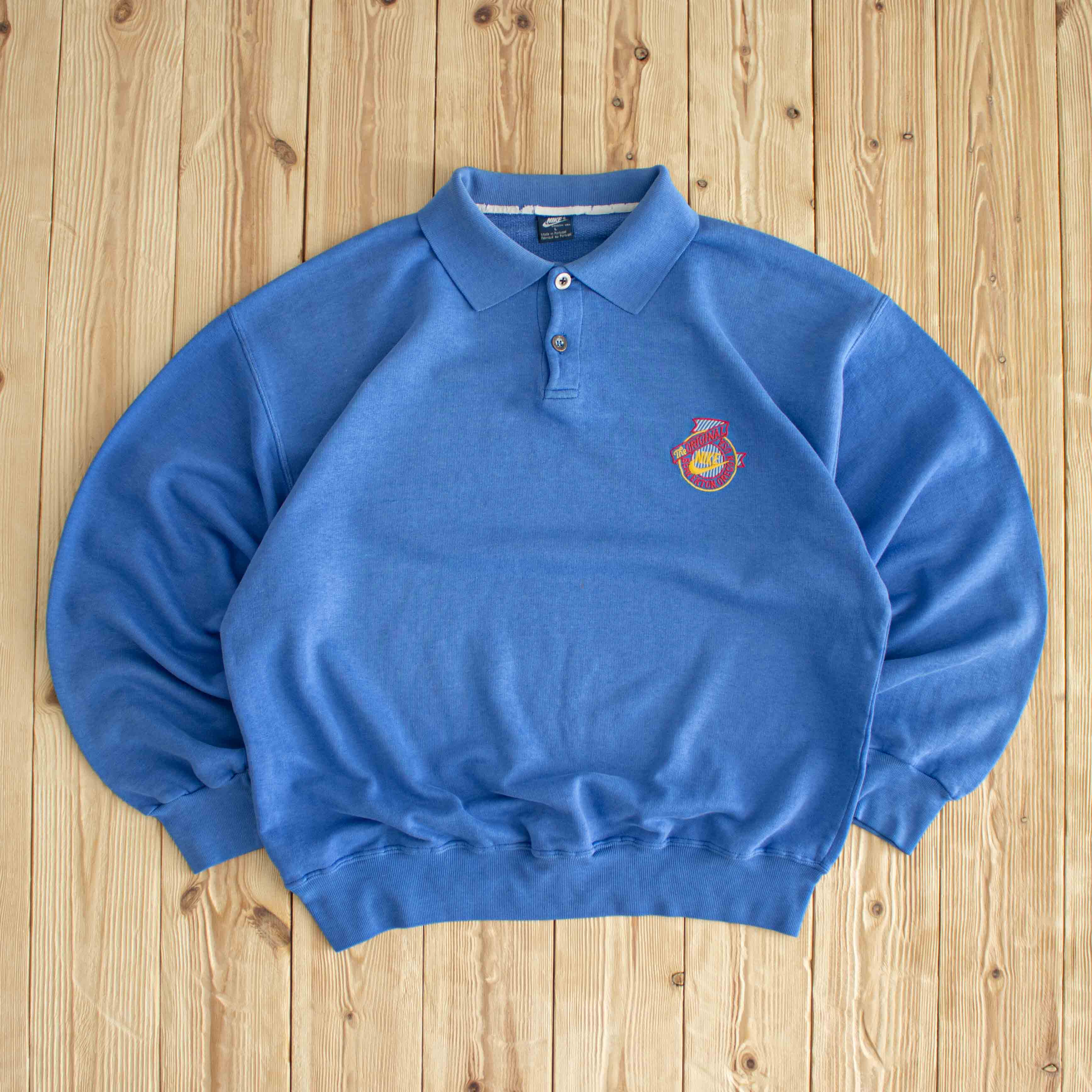 (M/L) Nike Oregon Vintage Embroidered Button Up Sweatshirt Blue