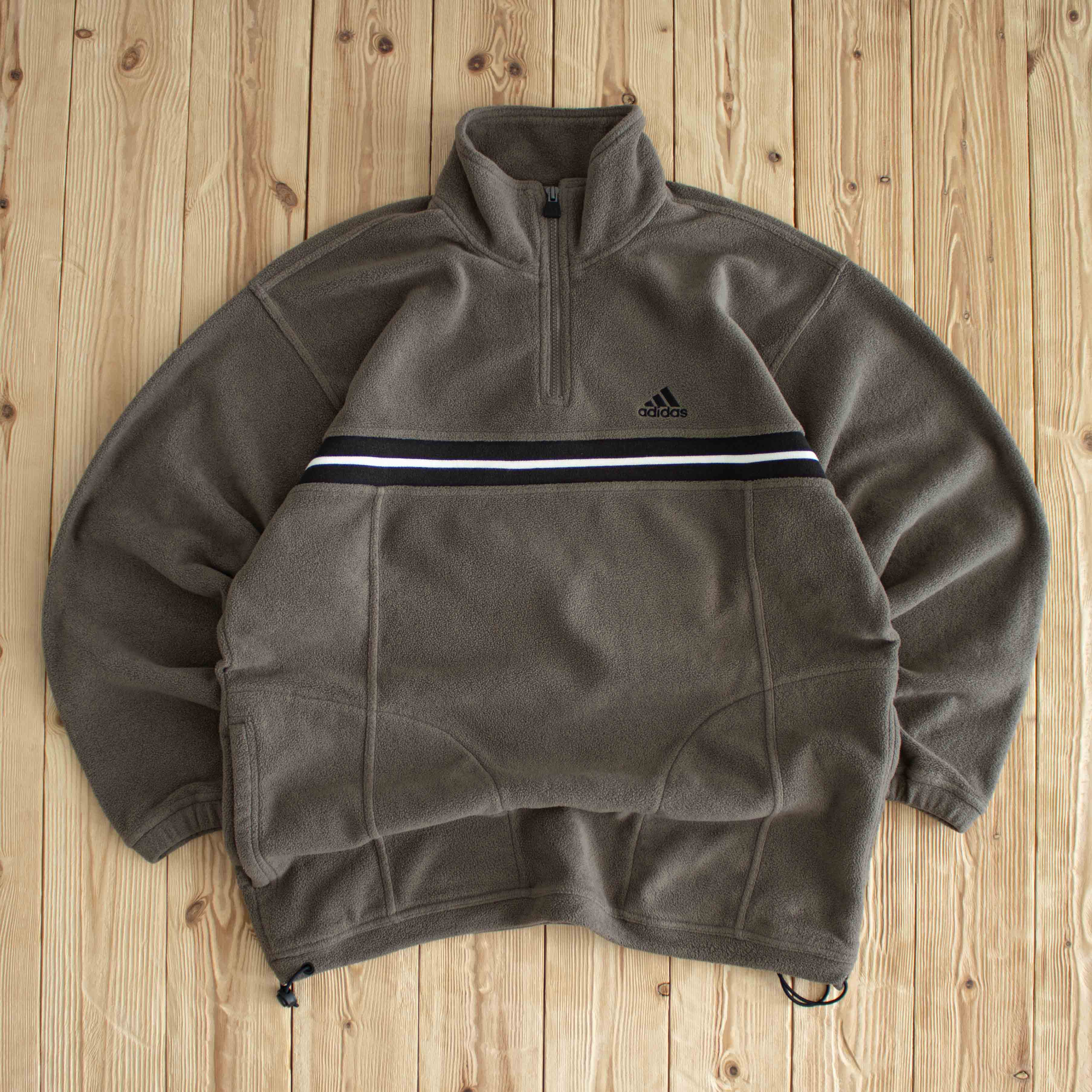 (L) Adidas Vintage Fleece Embroidered Quarter-Zip Brown