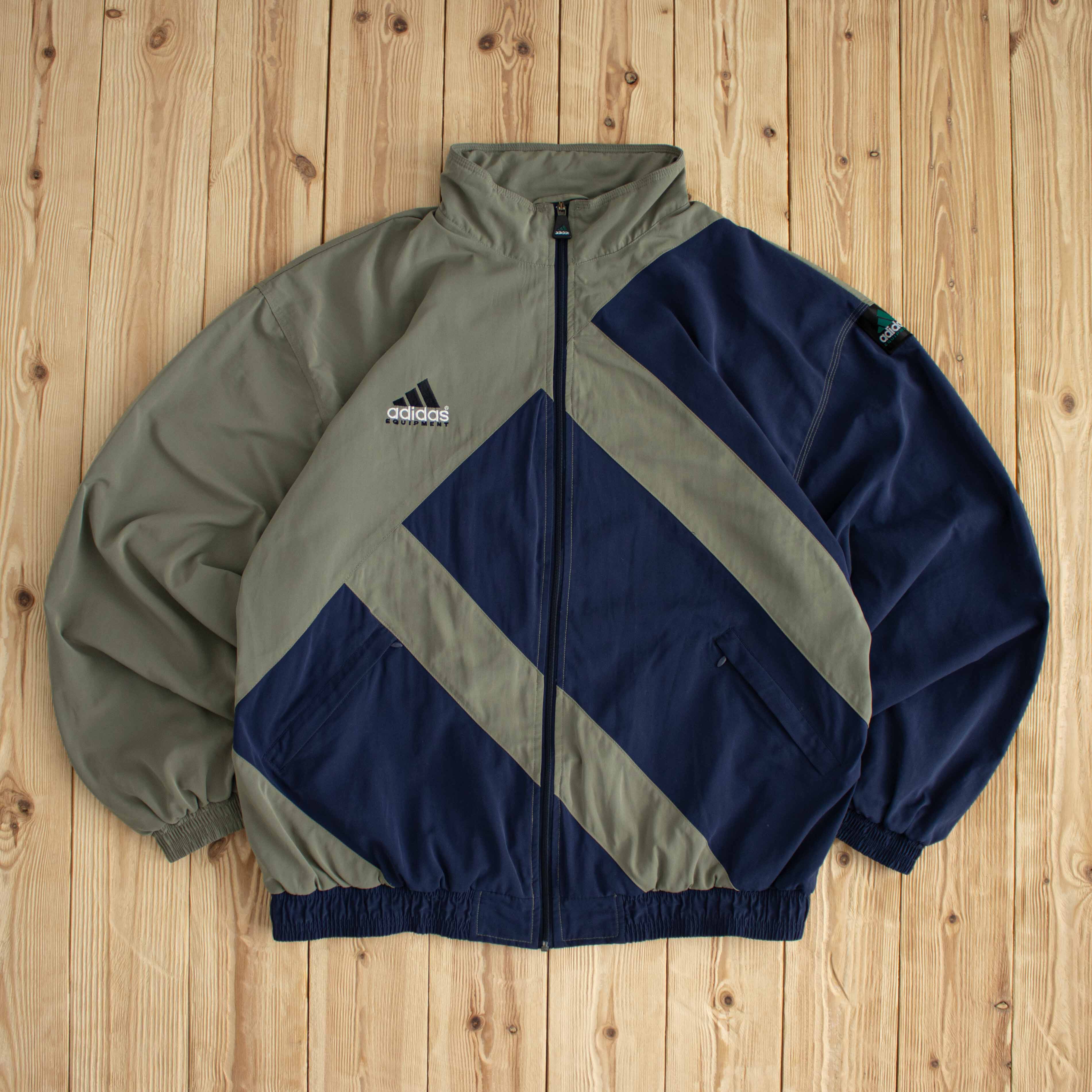 (XL) Adidas Equipment Vintage Embroidered Jacket Khaki Blue