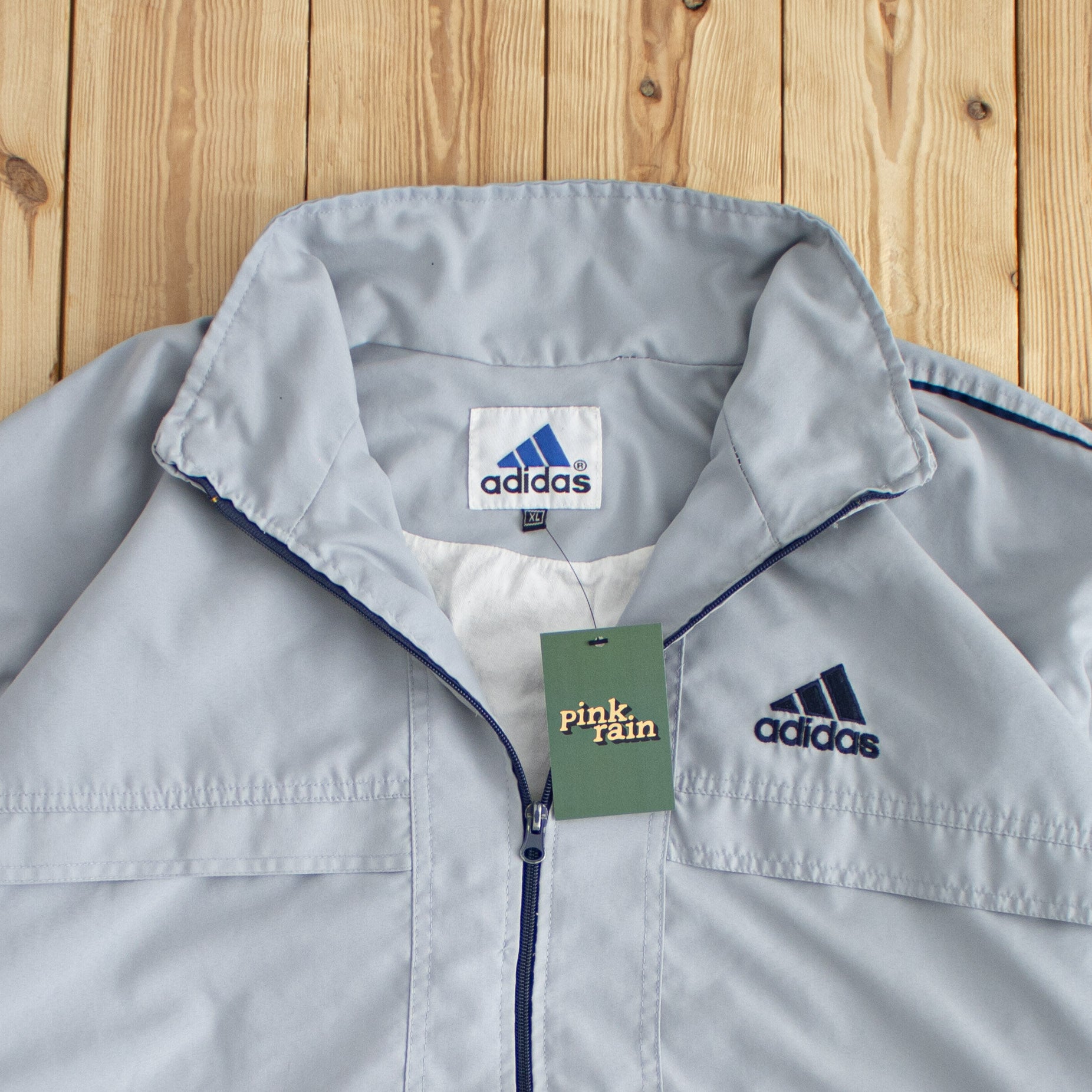 (L/XL) Adidas Vintage Embroidered Jacket Blue Gray