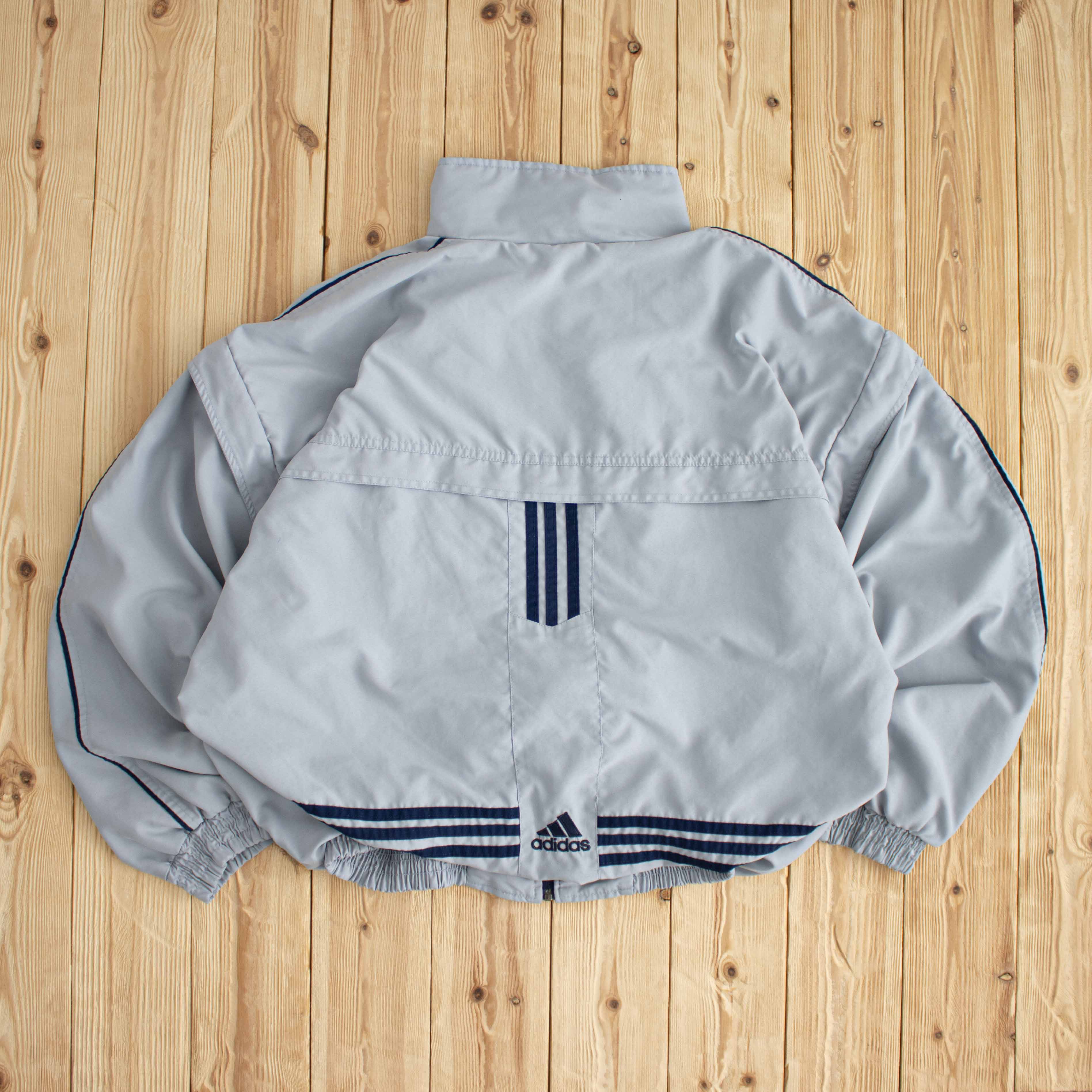 (L/XL) Adidas Vintage Embroidered Jacket Blue Gray