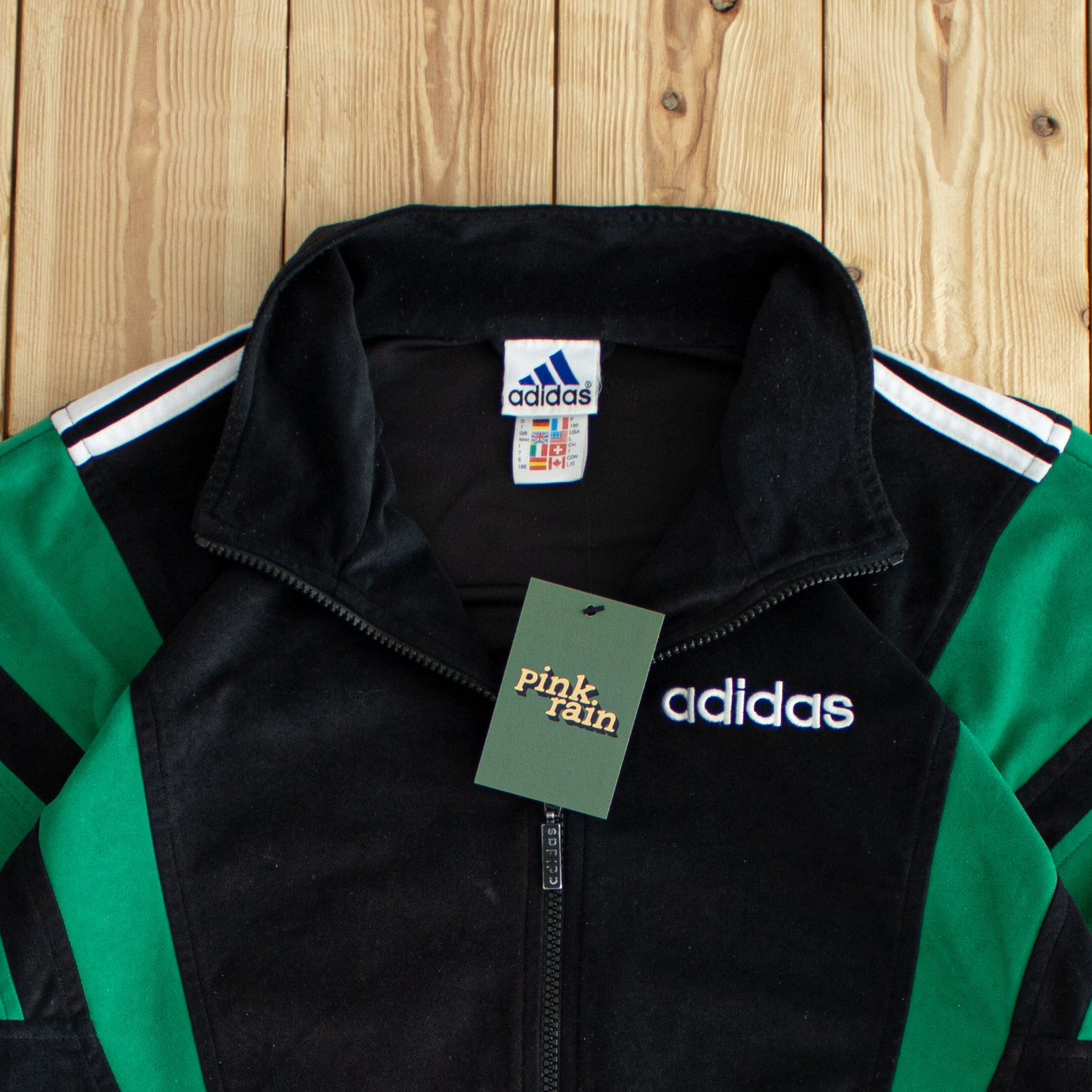 (L) Adidas Vintage Embroidered Full-Zip Sweatshirt Black