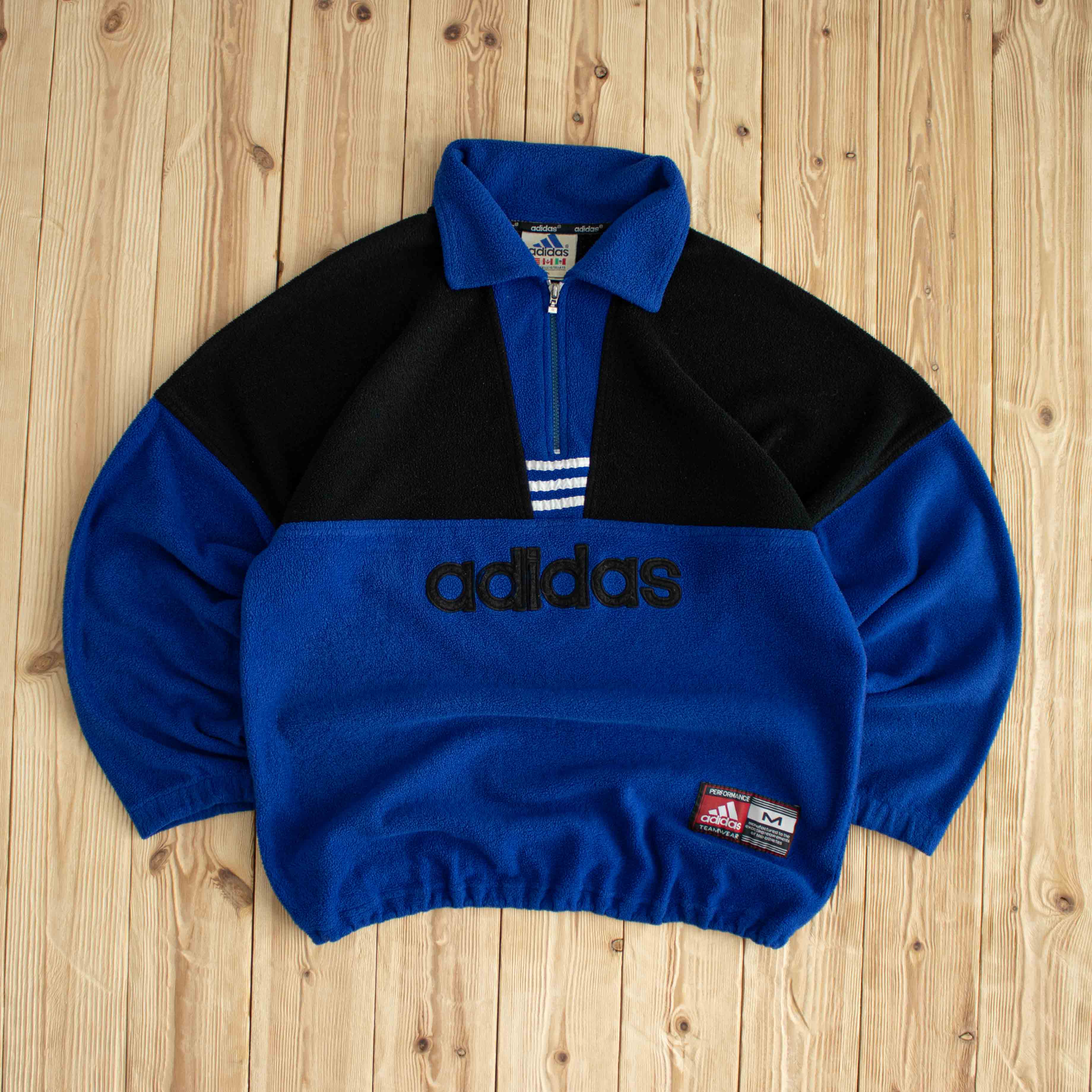 (M) Adidas Vintage Embroidered Light Fleece Quarter-Zip Blue
